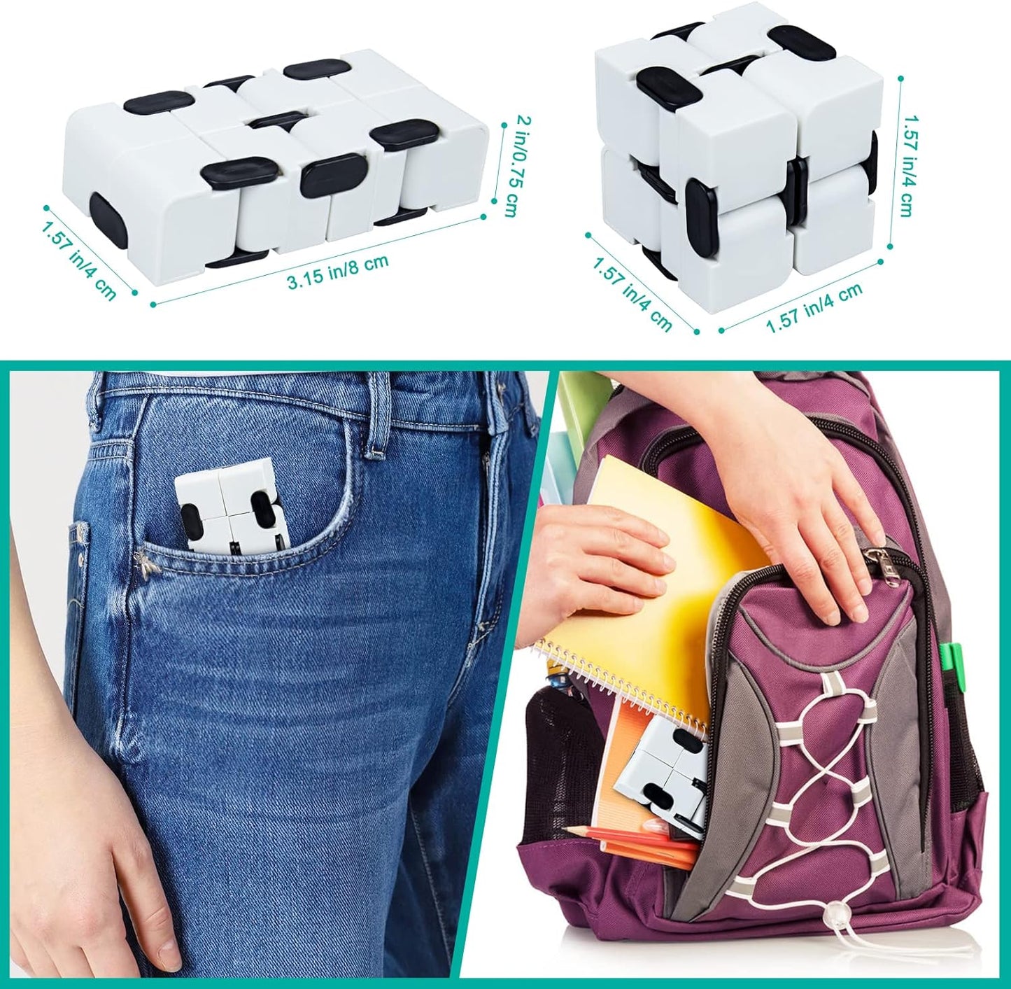 Infinitycube Fidget Toy Stress Relieving Fidgeting Game for Kids and Adults,Cute Pocket-sized Unique Gadget for Anxiety Relief and Kill Time (White/Black)