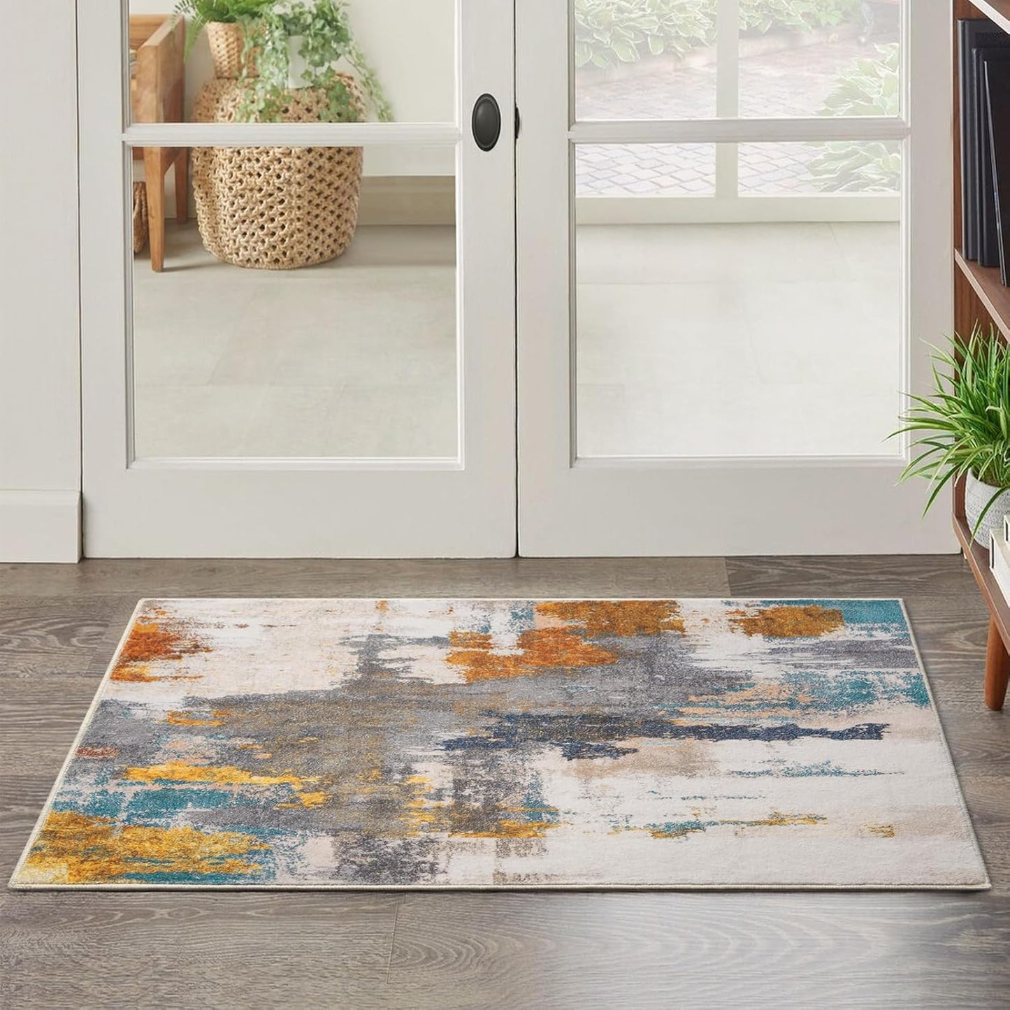 Entrance Rug 2x3 Indoor Door Mats for Entryway Modern Abstract Washable Rugs Grey Rug Non Slip Throw Rugs for Bedroom, Kitchen, Front Door Entryway