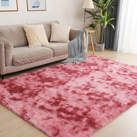 5x7 Area Rug, Luxury Rugs for Living Room, Ultra Soft Rugs for Bedroom, Non-Slip Indoor Carpet for Nursery, Kids Room, Playroom, Home Decor, Tie-Dyed Dark Pink