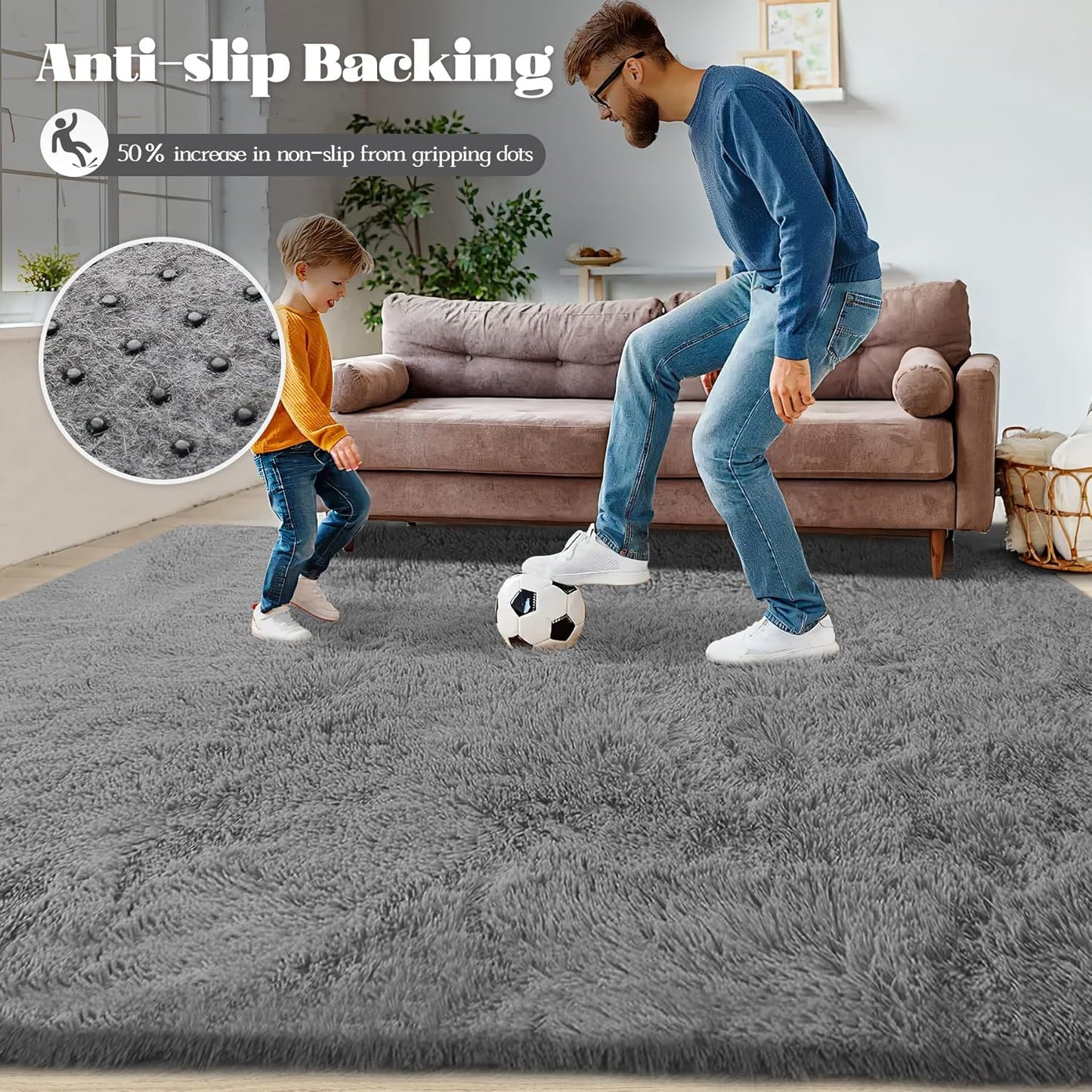 4x6 Area Rug for Living Room: Fluffy Shag Soft Washable Rugs Fuzzy Plush Indoor Carpet for Bedroom Nursery Playroom Dorm Kids Girls Boys Room (Grey, 4'x6')