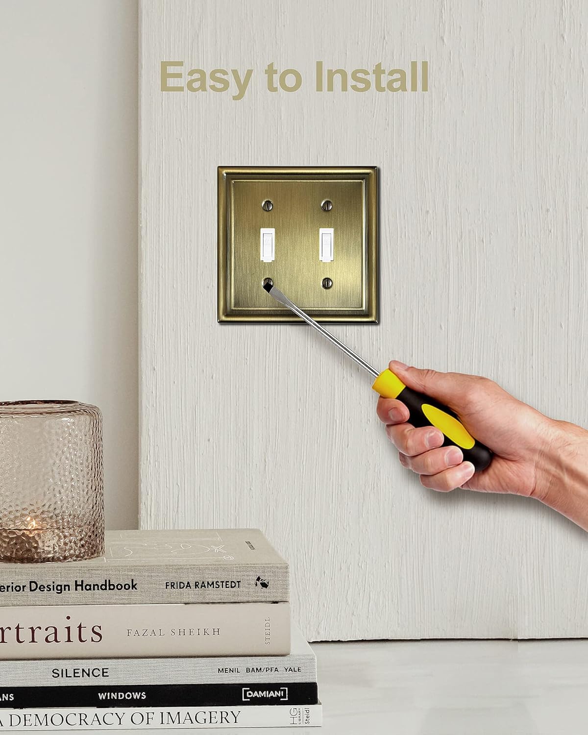 2-Pack Double Toggle Wall Plate, Metal Light Switch Cover, Decorative Antique Brass Switch Plate Cover, Midsize, 4.96''*4.88'', Corrosion Resistant