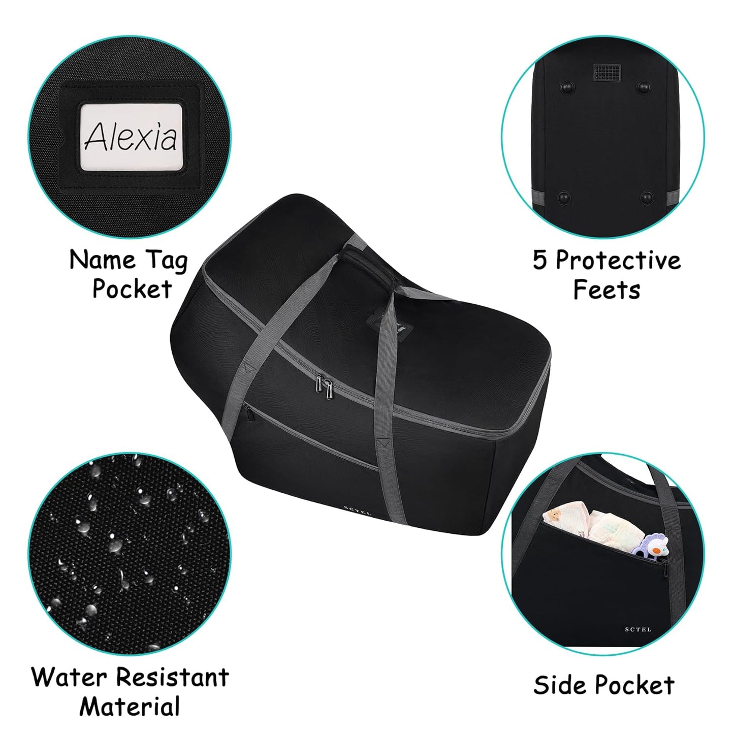 Infant Car Seat Travel Bag Fit Nuna Pipa All Model Car Seat and Base, Fit Doona Baby Stroller, Padded Car Seat Bags for Air Travel, Gate Check Bag with Side Pocket, 5 Protective Feet, Storage Bag