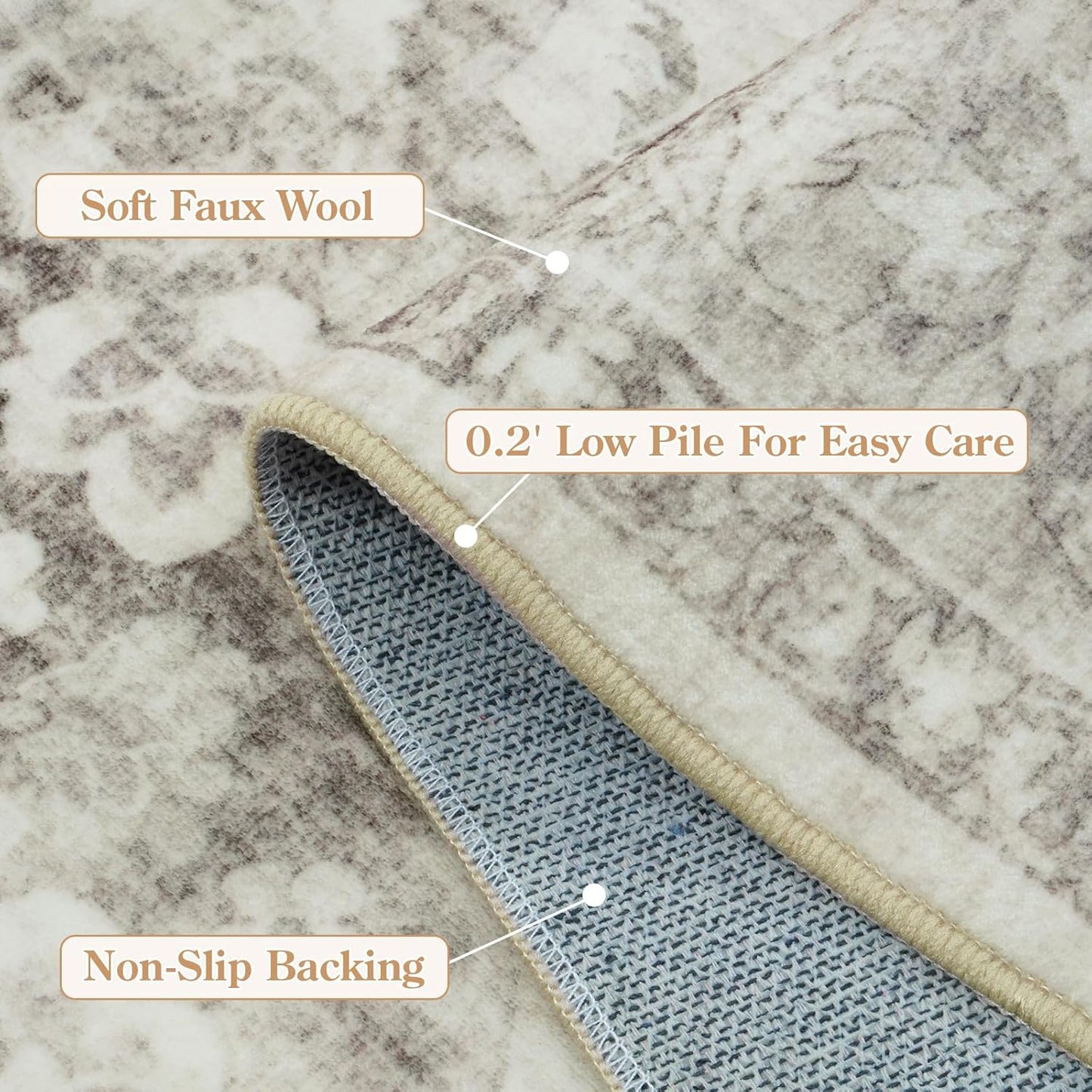 LIVEBOX Washable Area Rug 5x7 Rugs for Living Room Bedroom, Non-Slip Boho Indoor Carpet for Dining Room Office, Low-Pile Farmhouse Soft Carpets for Kids Nursery Room Playroom, Taupe