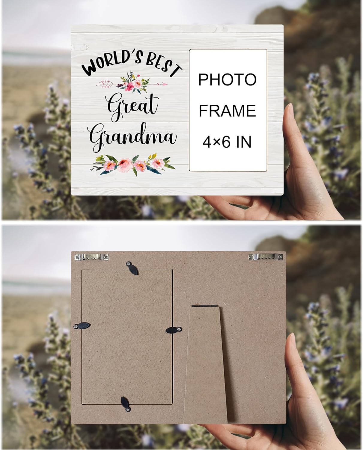 Great Grandma Picture Frame - Great Grandma Gifts, Great Grandma Baby Announcement Photo Frame, World's Best Great Grandma Wooden Frame for Tabletop or Wall Hanging 4x6 Photo