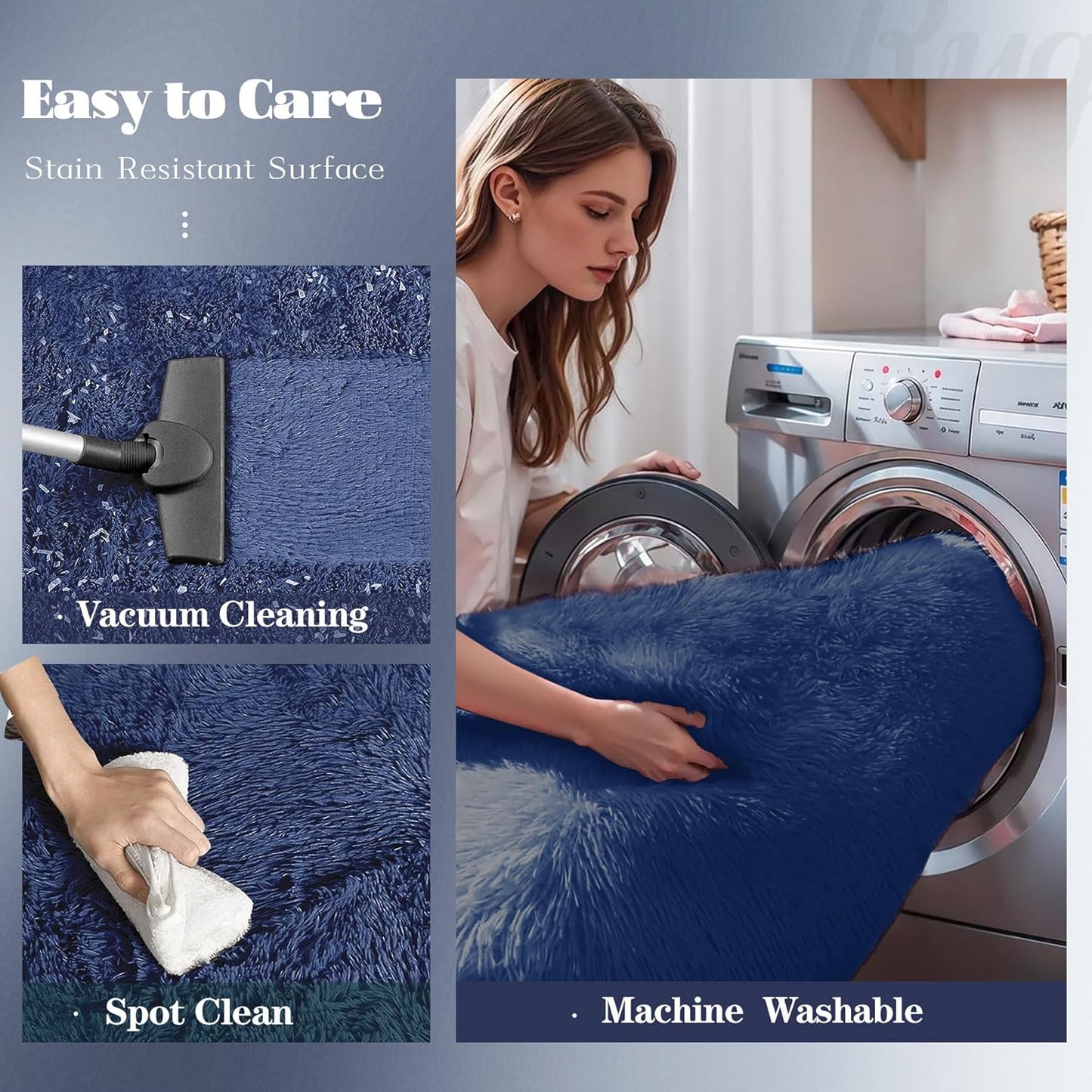 8x10 Area Rug for Living Room: Fluffy Shag Soft Washable Rugs Large Fuzzy Plush Indoor Carpet for Bedroom Nursery Playroom Kids Girls Boys Room (Navy Blue, 8'x10')