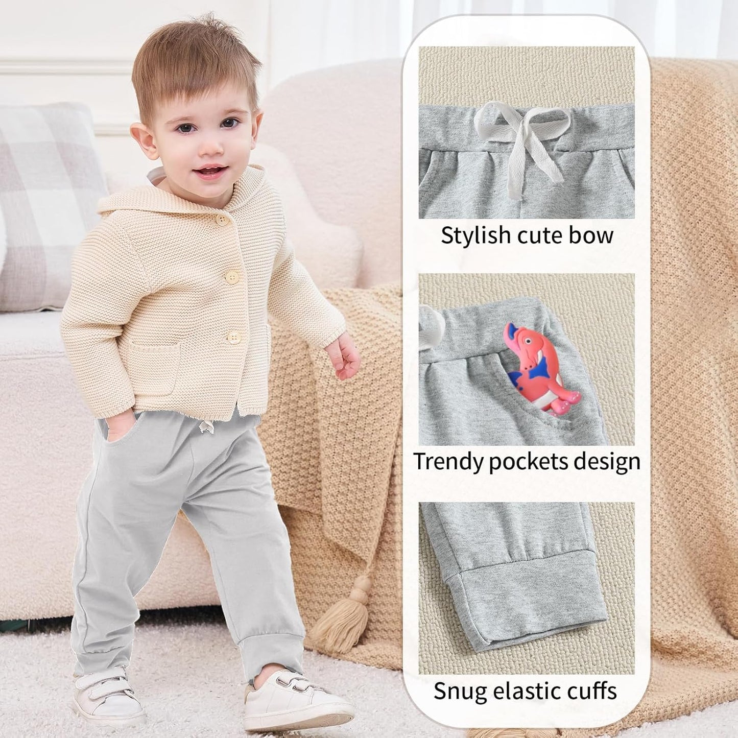 DREAM BUS Pack of 3 Toddler Jogger Pants with Pocket Toddler Boy Sweatpants Baby Boy Pants Infant Newborn Leggings