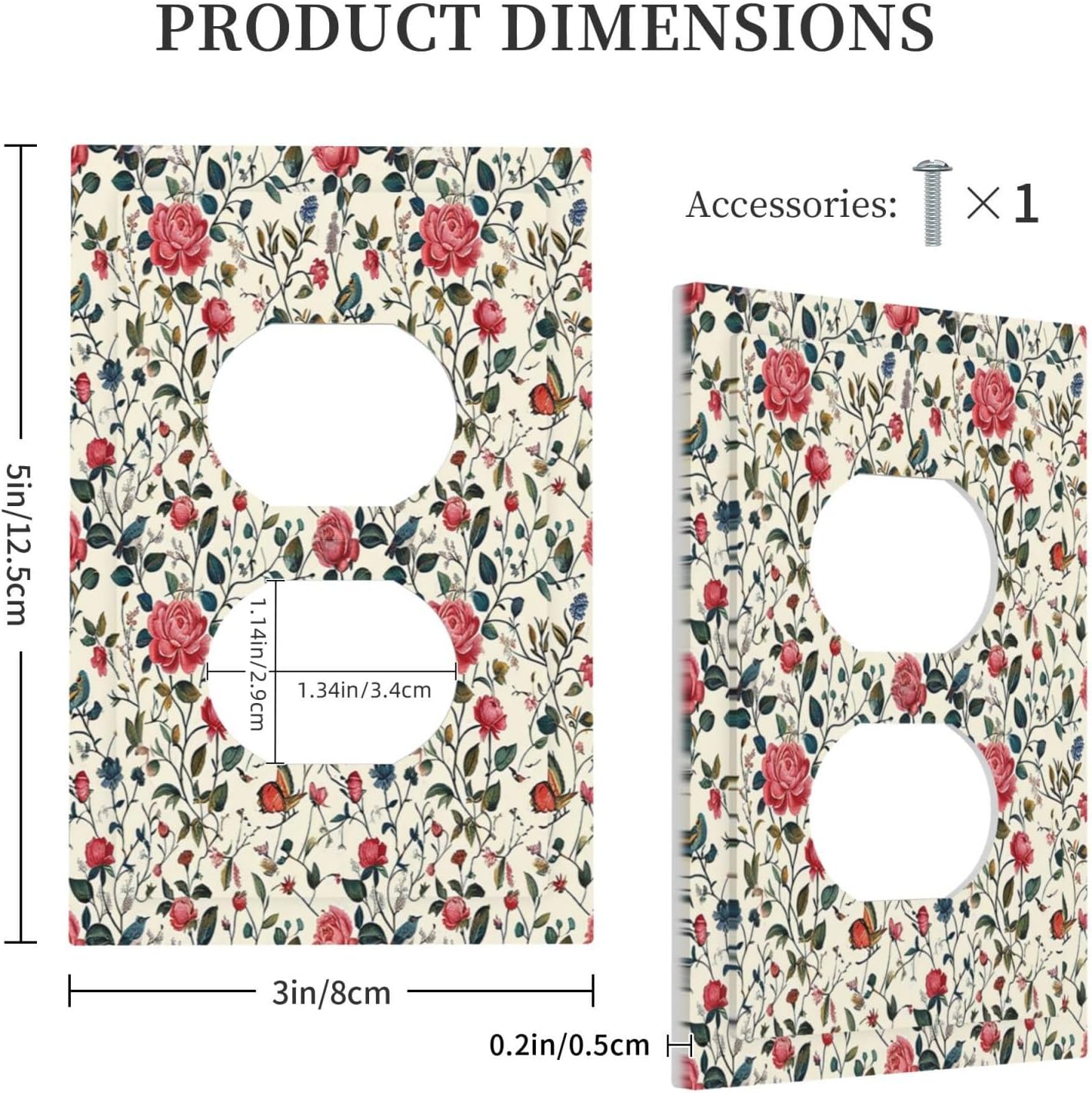 Outlet Covers Vintage Flowers Rose Leaf Bird Butterfly 1 Gang Duplex Wall Plate Decorative Switch Plates Electrical Receptacle Faceplate Light Switch Cover for Bedroom living Room Decor
