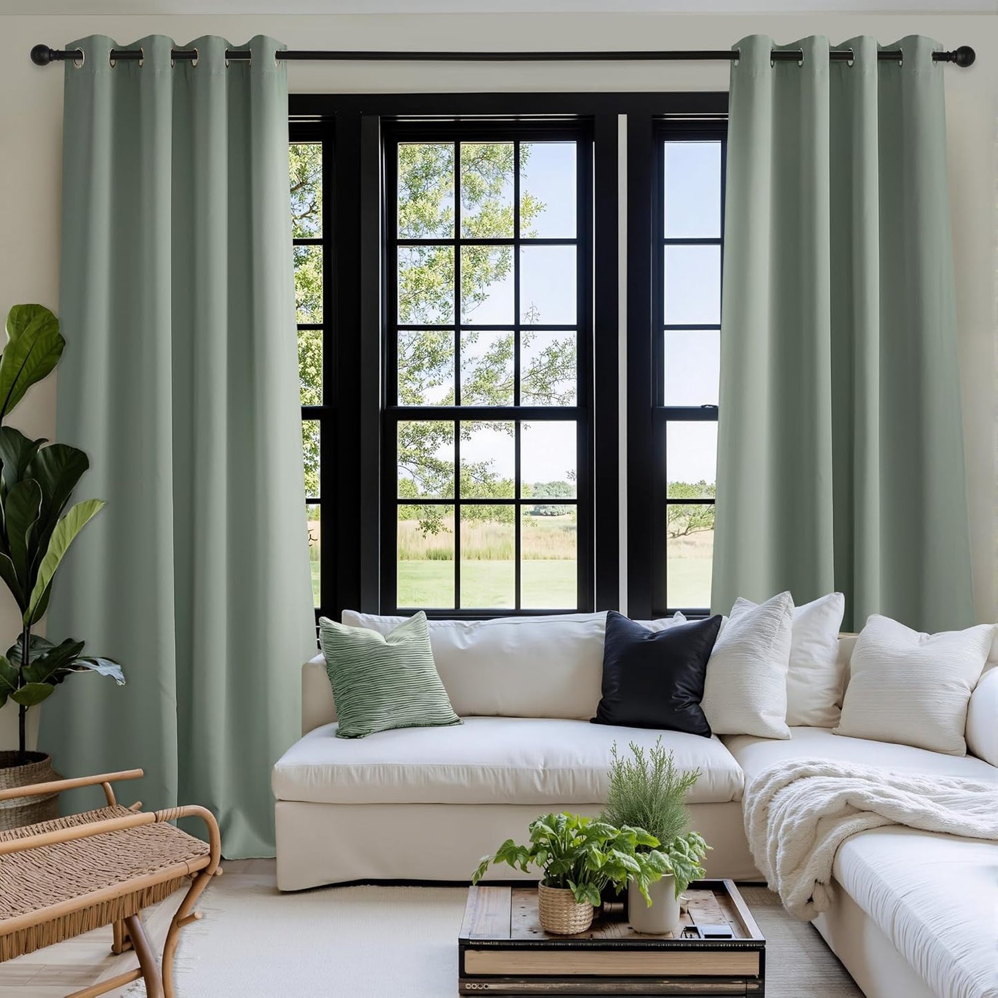 NICETOWN Sage Green Blackout Curtains 108 inch Long, Summer Room Daekening Thermal Insulated Grommet Privacy Energy Saving Shades for Bedroom, Living Room, Laundry, Closet, 2 Panels, W52
