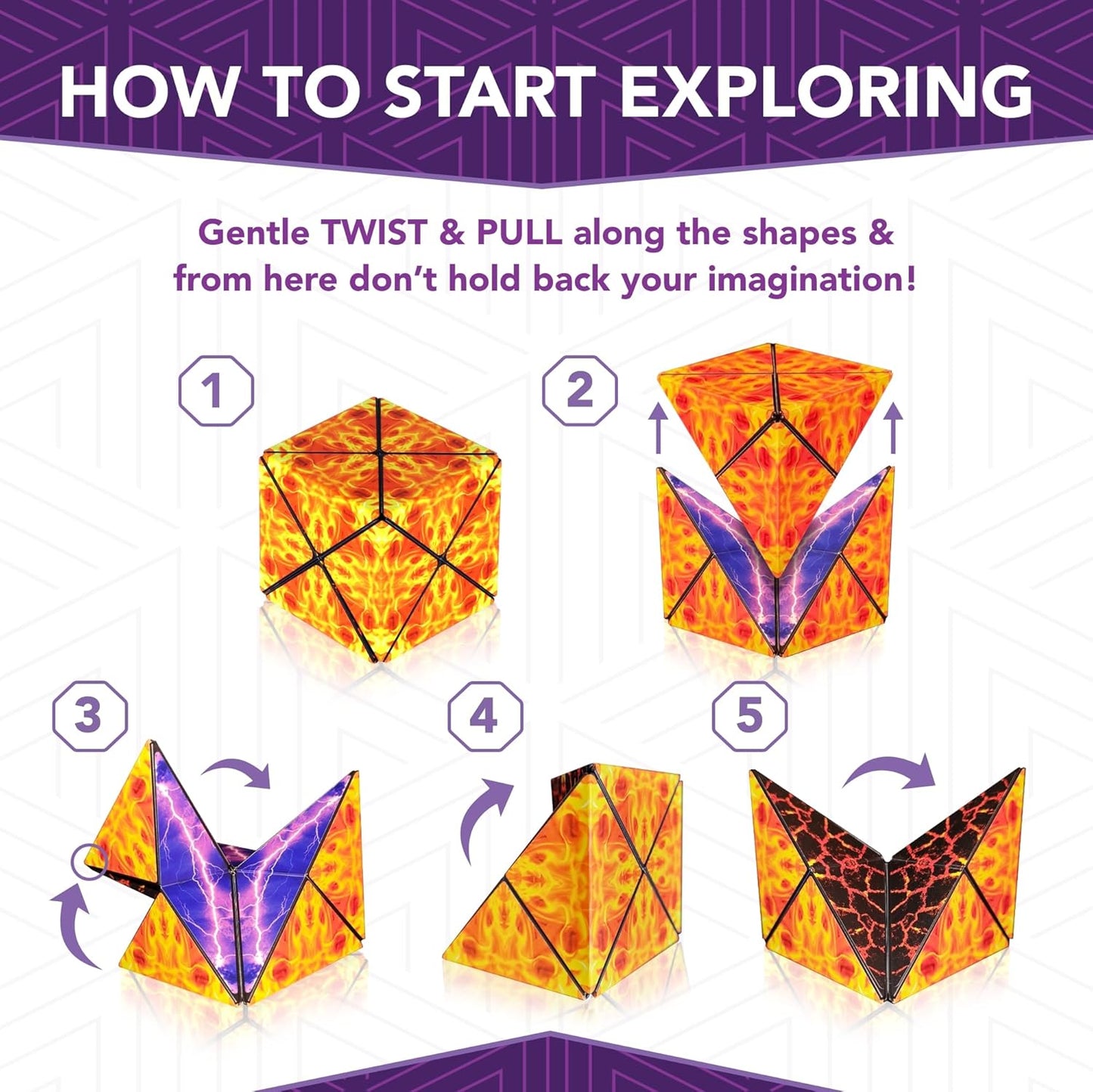 Magnetic Transforming Cube - Shape Shifting Double Creativity Puzzle w/ 96 Rare Earth Magnets - Transforms Into Over 100 Shapes - by Fun in Motion Toys - Creators of Shashibo & Cubendi