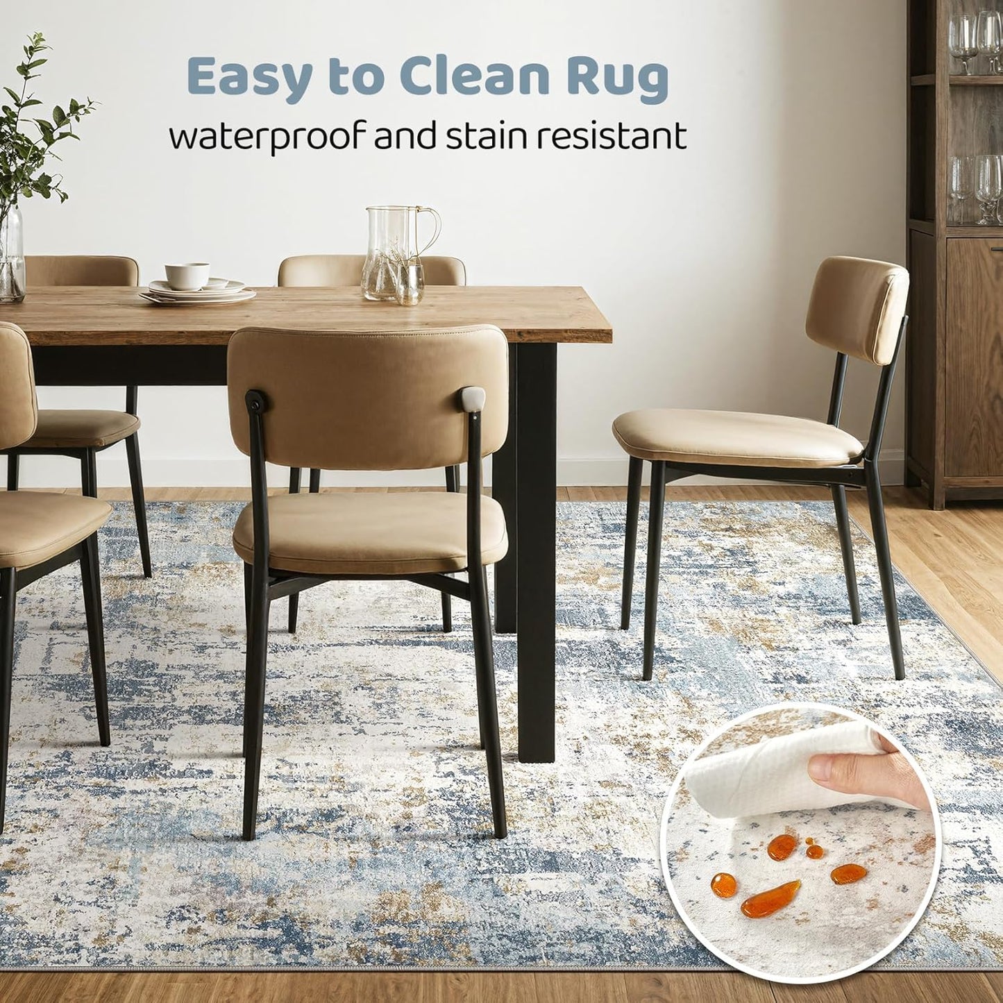 4x6 Rug Washable Area Rugs: Abstract Modern Soft Stain Resistant Indoor Floor Accent Non Slip Carpet for Living Room Entryway Kitchen Bedroom Nursery Office Bedside Home House Decor- Blue