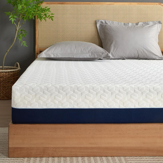 Full Size Mattress - 8 Inch Cooling Gel Memory Foam Mattress in a Box,Gel-Infusion for Cooler Sleep,Breathable Cover,Healthy and Safe,Full Bed,54" X 75" X8" (White&Navy, Full)