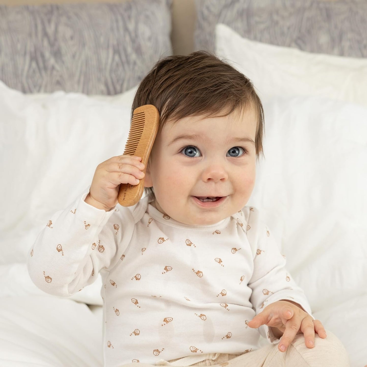 Natural Baby Hair Brush Set with Boho Bag - Goat Hair Cradle Cap Brush, Toddler Brush and Comb - Scalp Grooming Baby Hairbrush for Newborn and Infant, Wooden Brushes for Boys and Girls