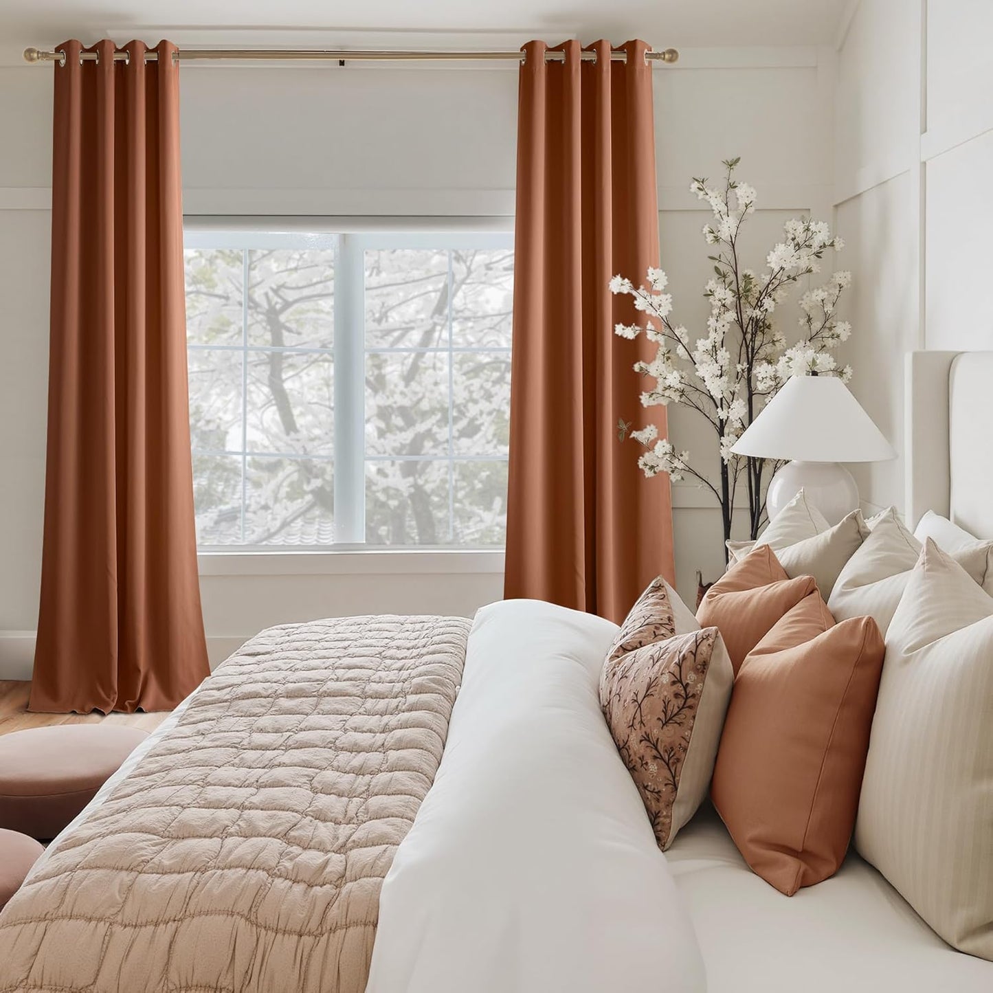 NICETOWN Burnt Orange Curtains for Living Room 84 inches Long 2 Panels, Thermal Grommet Curtains for Living Room, Noise Reducing Privacy Window Treatment Shades for Bedroom, Laundry Patio, W52