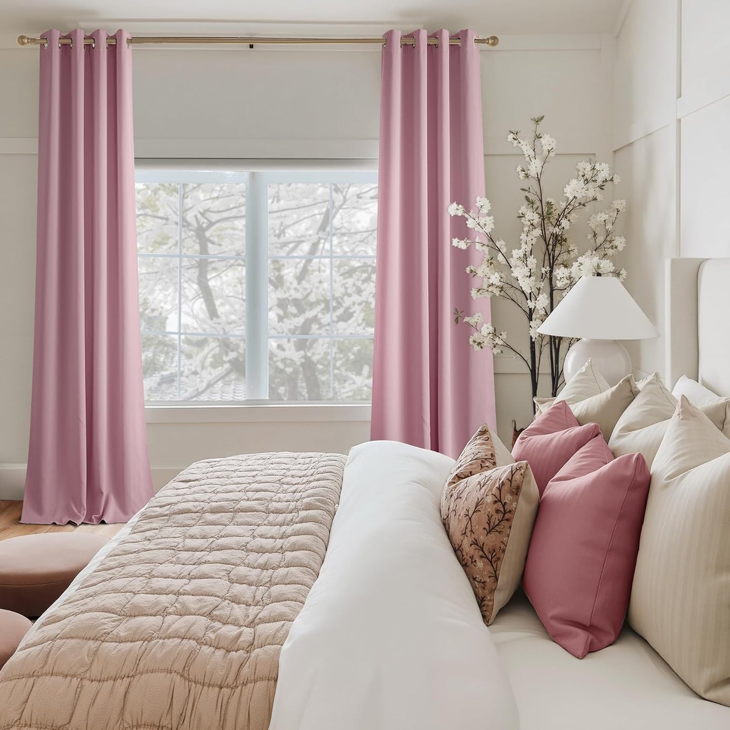 NICETOWN Rouge Pink Room Darkening Curtains for Bedroom 84 inches Long 2 Panels, Thermal Grommet Curtains for Living Room, Noise Reducing Privacy Window Treatment for Nursery, Laundry, W52