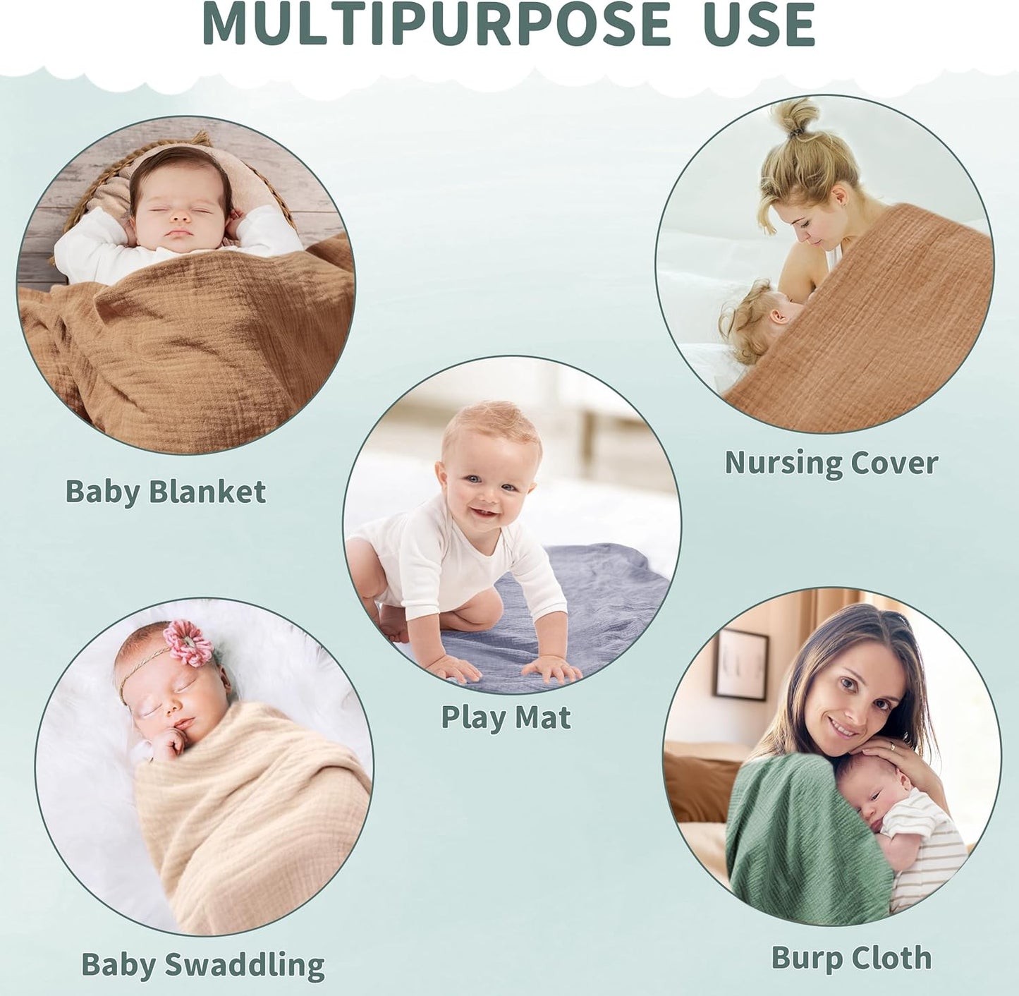 Muslin Swaddle Blankets for Newborn, 2 Pack Breathable Soft Receiving Blanket, Large 41 x 41 inches Swaddle Wrap Burping Clothes, Essentials Infant Shower Items. (Beige & Green)