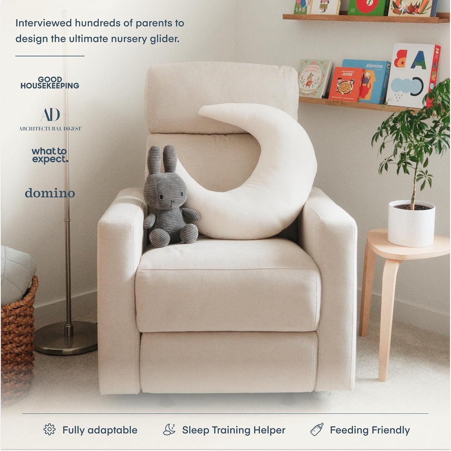 Nurture& The Glider – Premium Power Recliner Nursery Chair with Stationary Headrest | Designed for Comfort and Simplicity | Built-in USB Charger