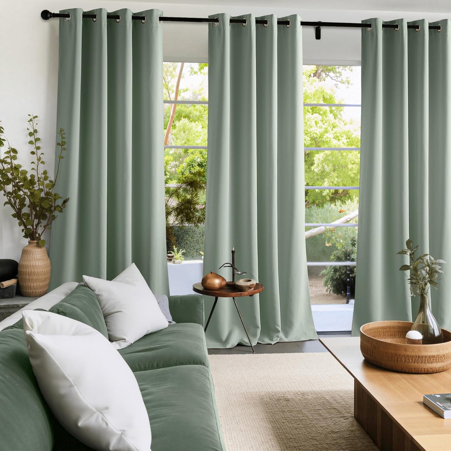 NICETOWN Sage Green Room Darkening Curtains 84 Inches Long 2 Panels for Living Room, Bedroom, Nursery Summer Thermal Insulated Blackout Drapes Grommet Noise Reducing Window Treatment, W40