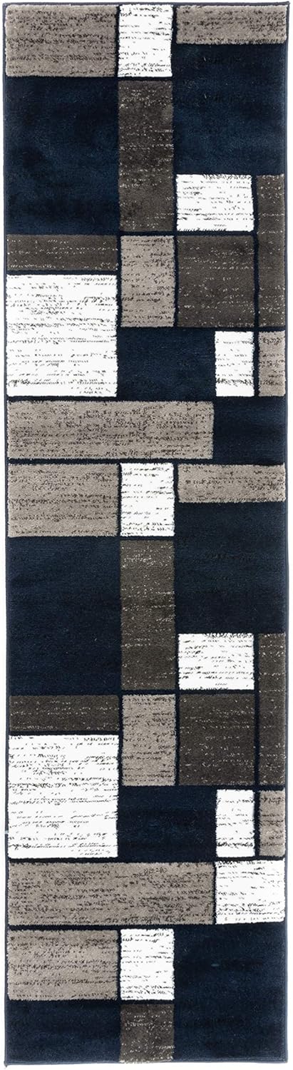 Rugshop Contemporary Modern Boxes Runner Rug 2' x 7'2"Navy