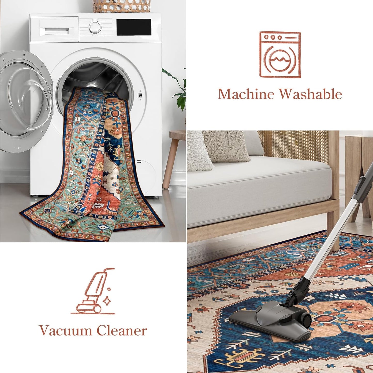 Lahome Oriental Washable Rug 6x9, Non-Slip Ultra-Thin Living Room Area Rug, Stain Resistant Vintage Carpet for Bedroom Dining Room Office