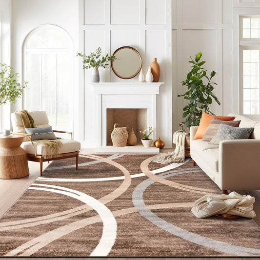 Rugshop Modern Wavy Circles Design Area Rug 8'8" x 12' Brown