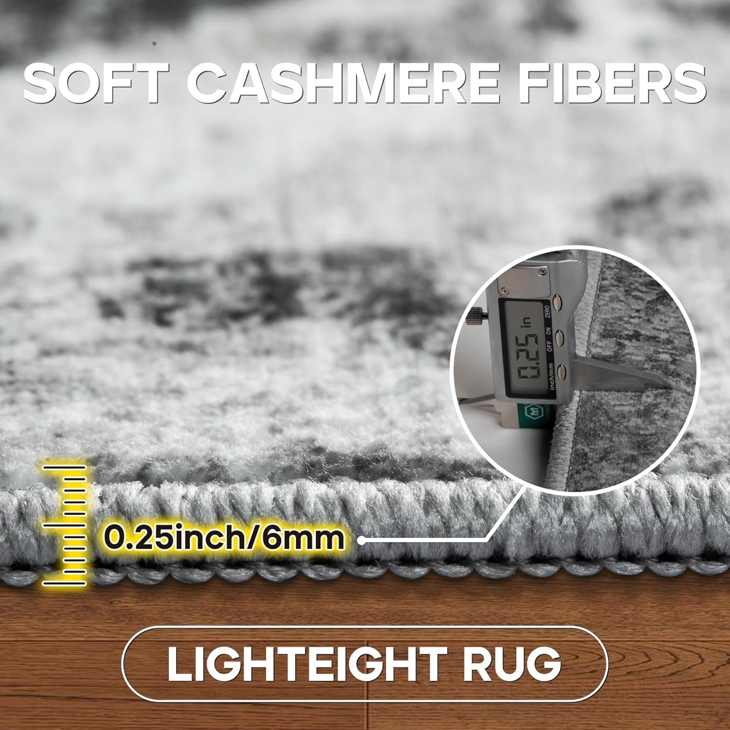 Runner Rug for Hallways Kitchen 2'6"x8' Washable, Non Slip Carpet 8ft Area Rugs Entryway Rubber Backed 8 Feet Neutral Abstract Modern Low Pile Indoor Black Grey