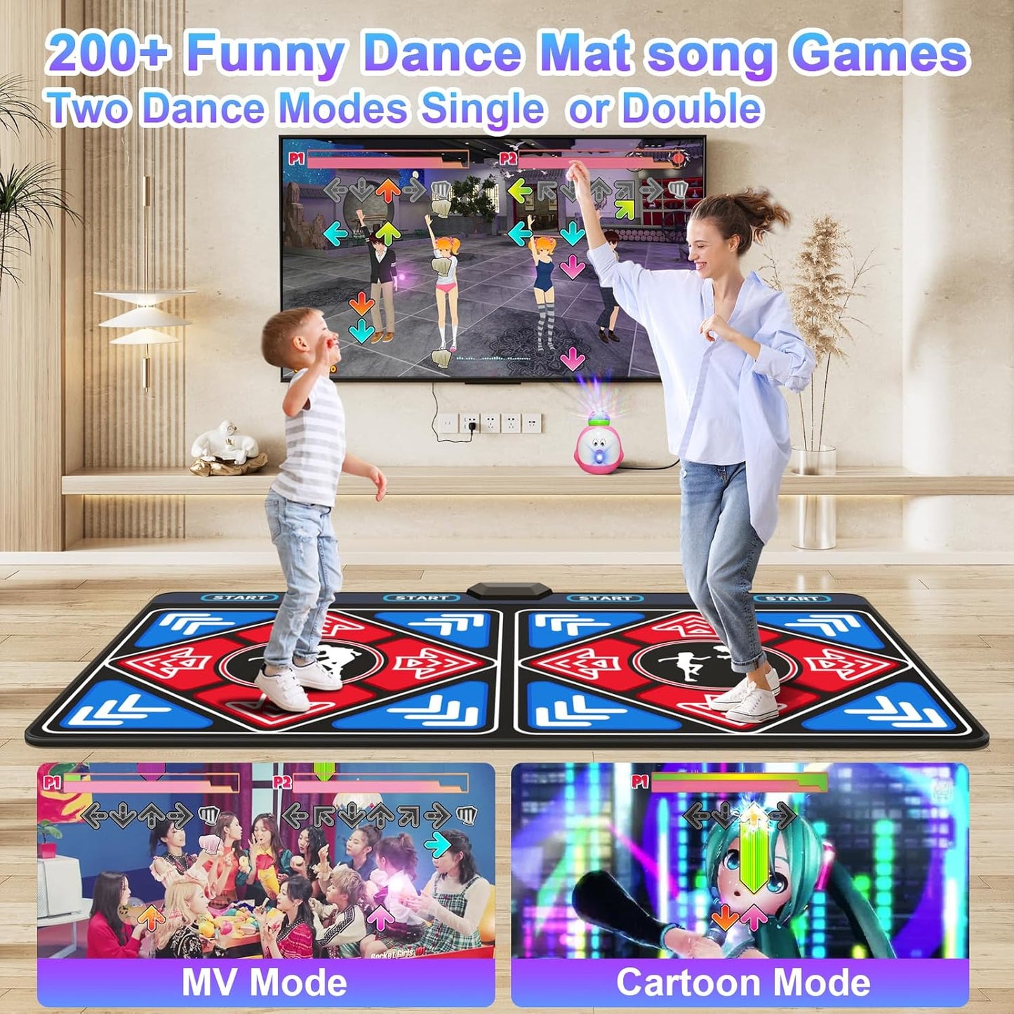 Dance Mat for Kids and Adults,Double Dance Mats with Camera,Electronic Dance Pad for TV, Dancing mat for Exercise,Plug& Play Game for Kids,Gifts for Girls Boys Ages 3+