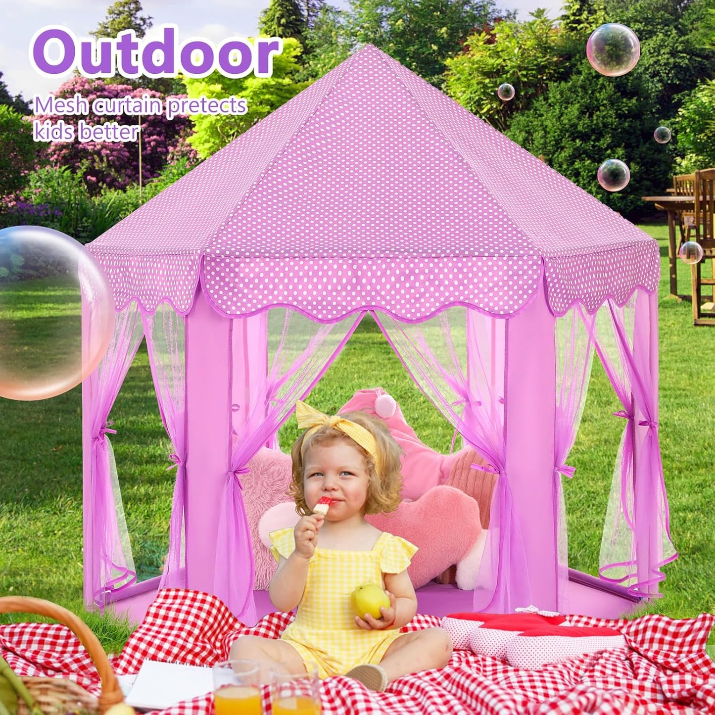 Monobeach Princess Tent Girls Large Playhouse Kids Castle Play Tent with Star Lights Gift Toy for Children Indoor and Outdoor Games, 55'' x 53'' (DxH) (Purple)