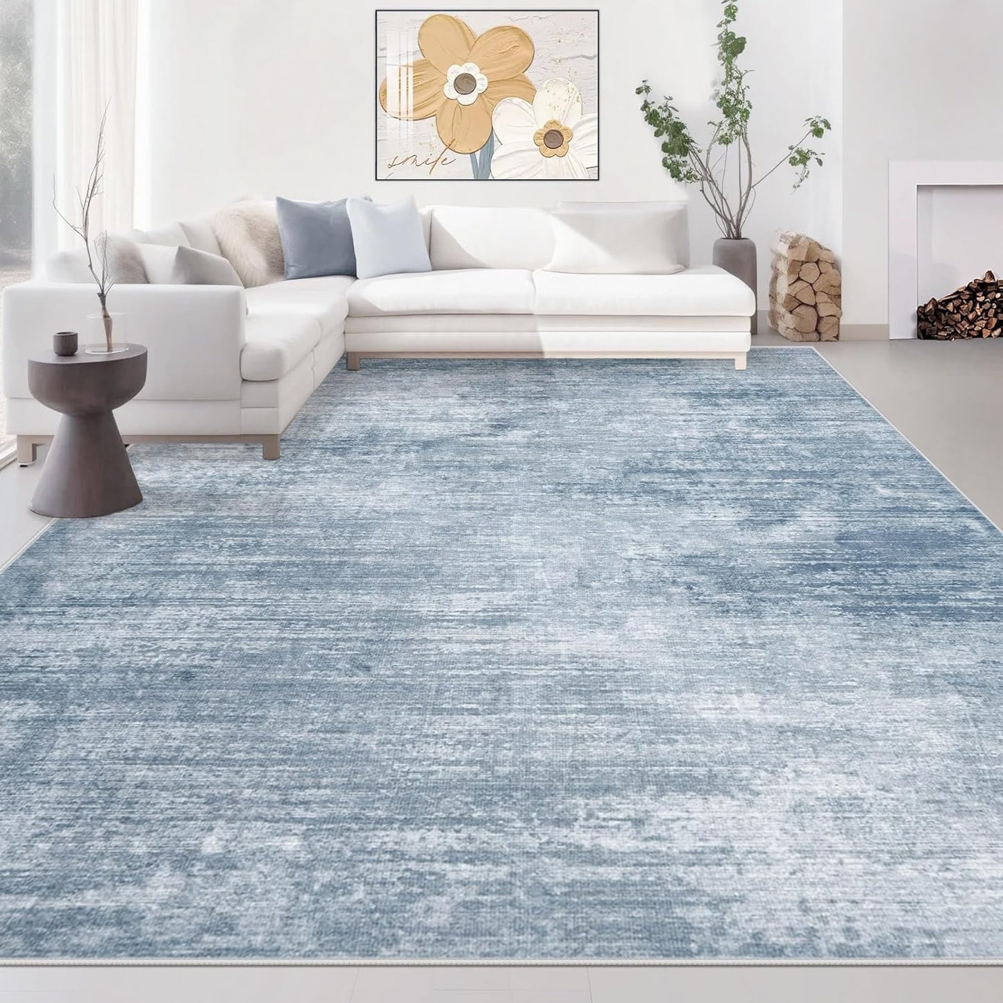 Area Rugs 10x14 Living Room: Washable Rug Modern Abstract Large Rugs Soft Non Slip Neutral Rug Stain Resistant Indoor Carpet for Bedroom Kitchen Dining Room Home Office Rugs(Blue, 10'x14')