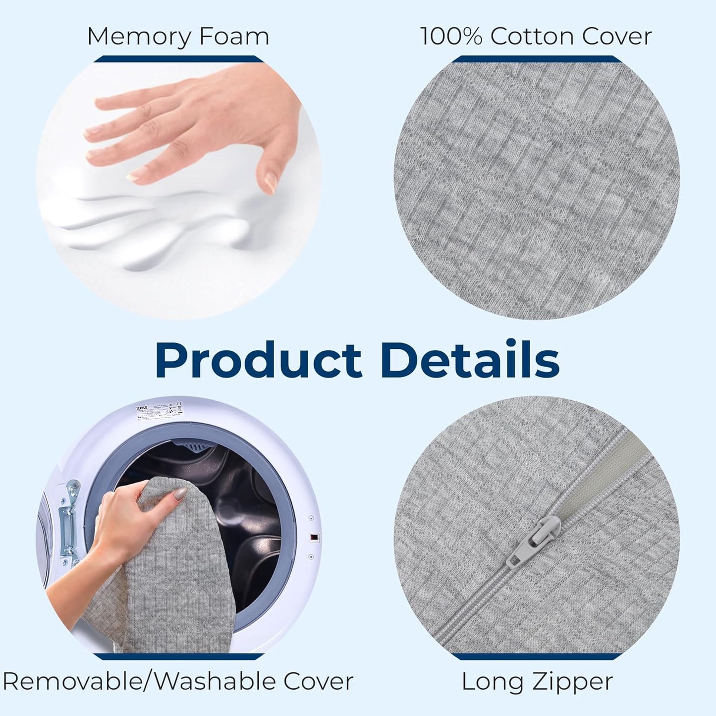 5 STARS UNITED Knee Pillow for Side Sleepers - Hip Pain Relief, Memory Foam Leg Cushion for Side Sleeping - Between Legs Pillow for Sciatica & Lower Back Pain, Gray Cotton Cover