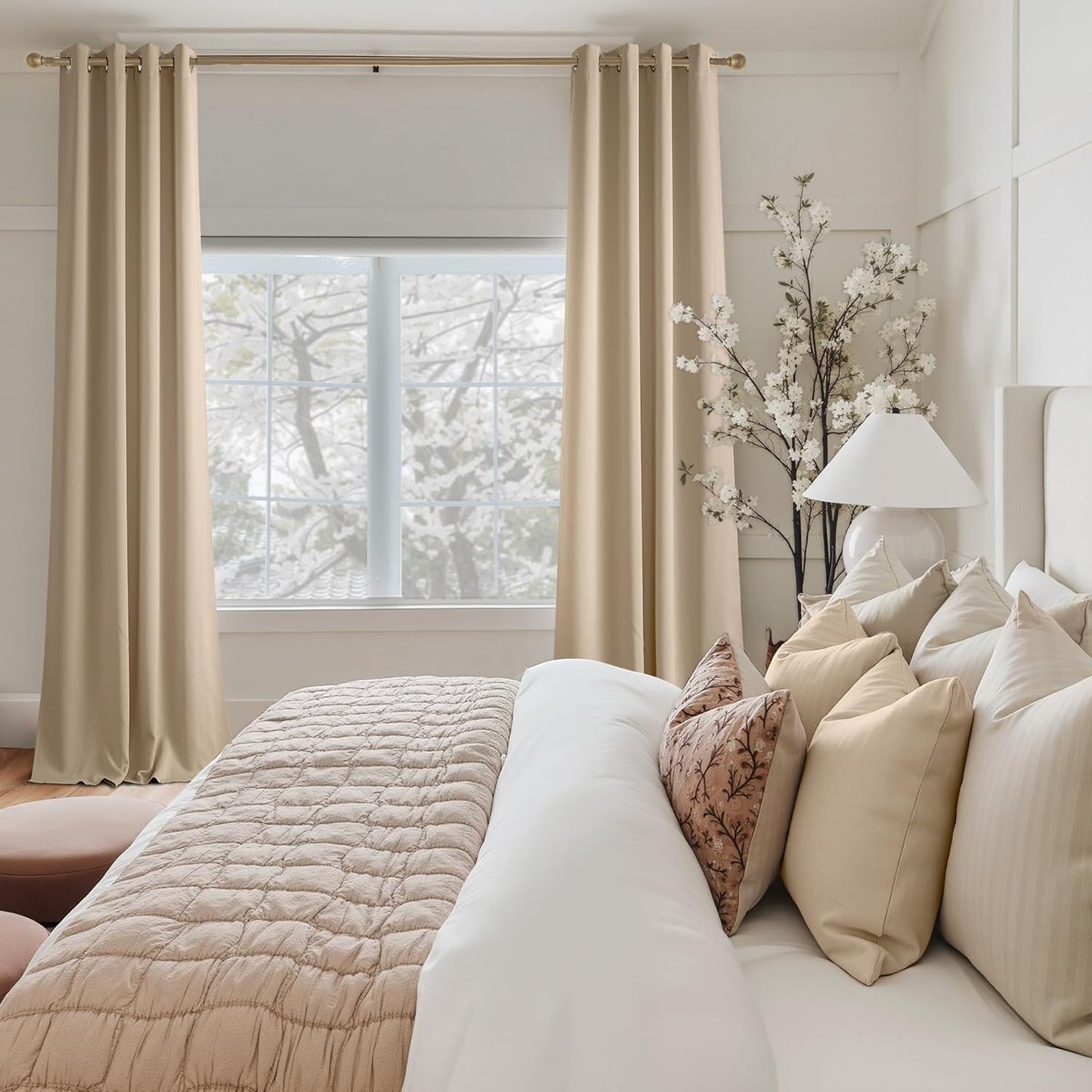 NICETOWN Beige Light Blocking Curtains 84 Inches Long 2 Panels for Living Room, Bedroom, Office Thermal Insulated Blackout Drapes Solid Grommet Noise Reducing Window Curtains, W40