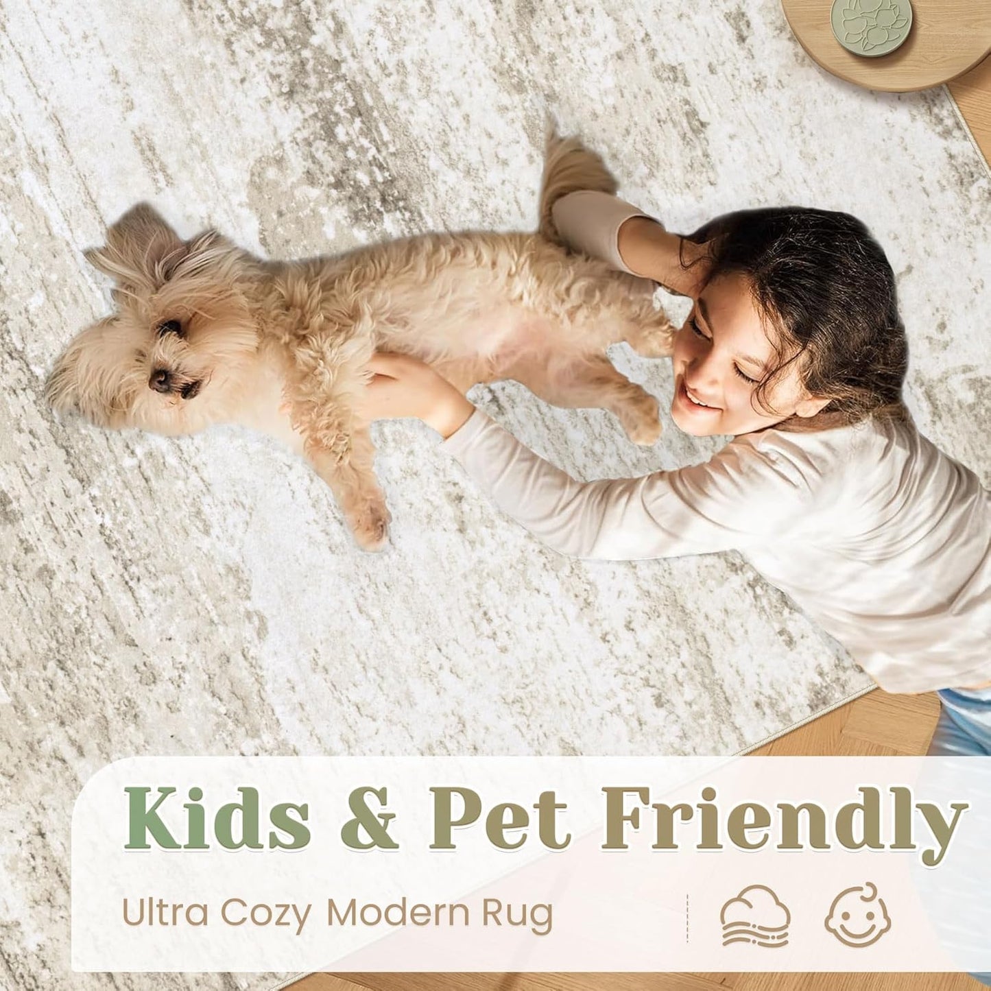 Washable Rug 5x7 Area Rugs for Living Room: Neutral Soft Rug Abstract Non Slip Low Pile Modern Carpet for Bedroom Kitchen Nursery Office Dining Room Indoor (Beige, 5'x7')