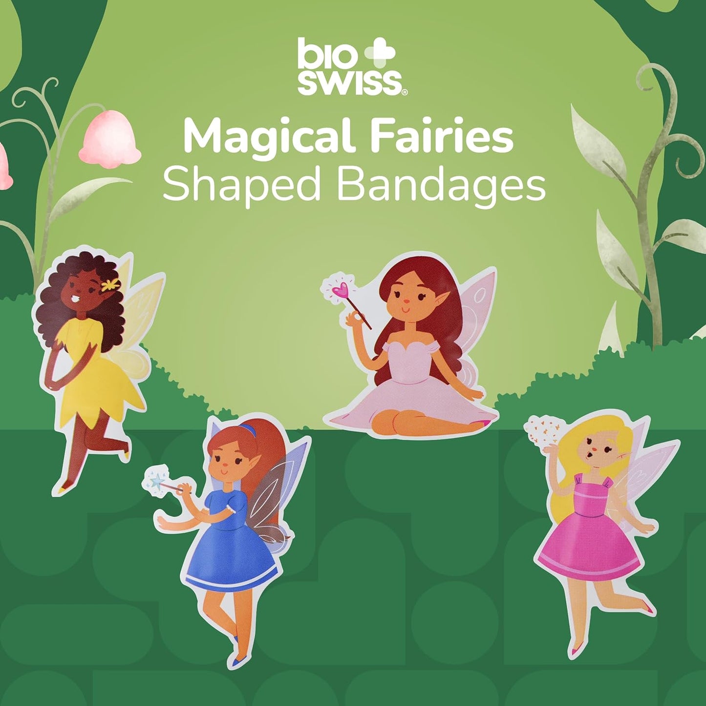 BioSwiss Bandages, Magical Fairies Shaped Self Adhesive Bandage, Latex Free Sterile Wound Care, Fun First Aid Kit Supplies for Kids and Adults, 50 Count