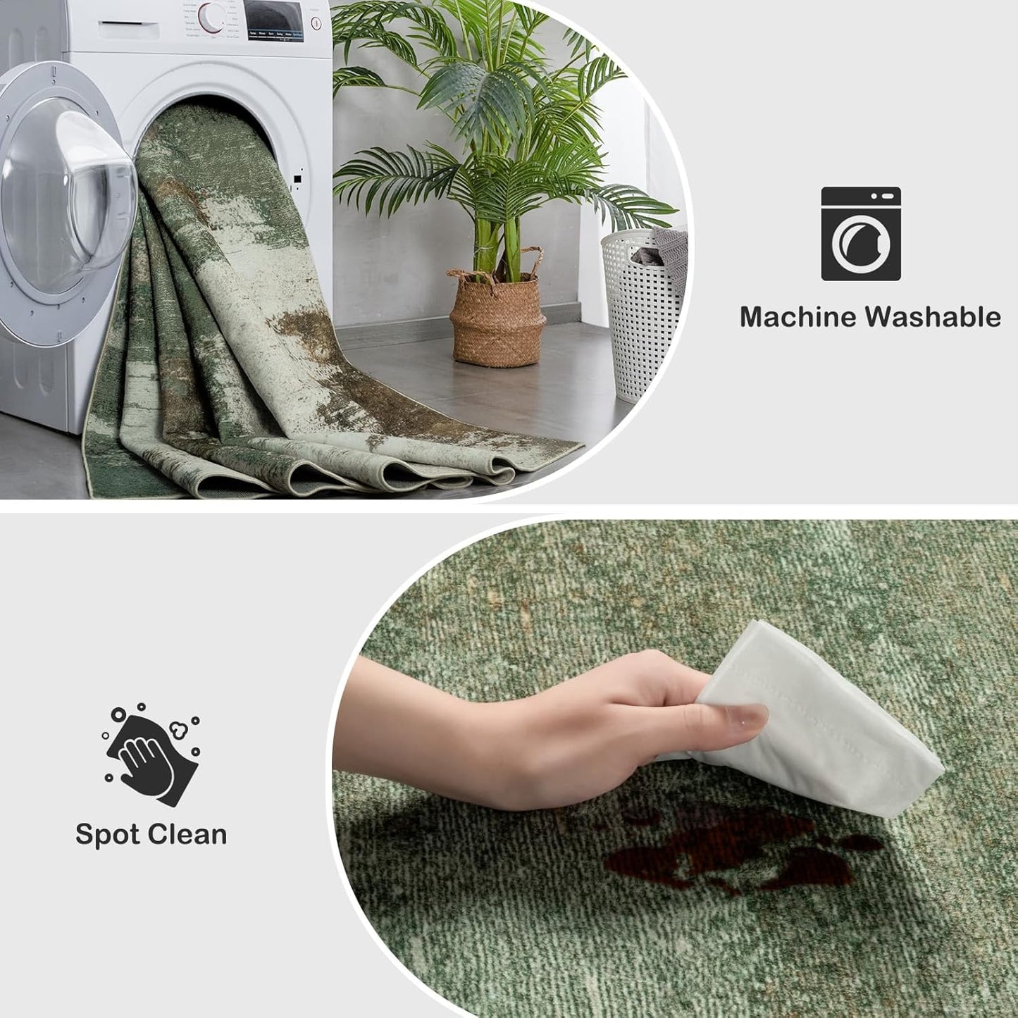 Kelarea Living Room Rug, 4x6 Rug Modern Abstract Washable Rugs Green Faux Wool Vintage Carpets, Non Slip Rugs for Bedroom, Dining Room, College Dorm, Kids Playroom, Home Office