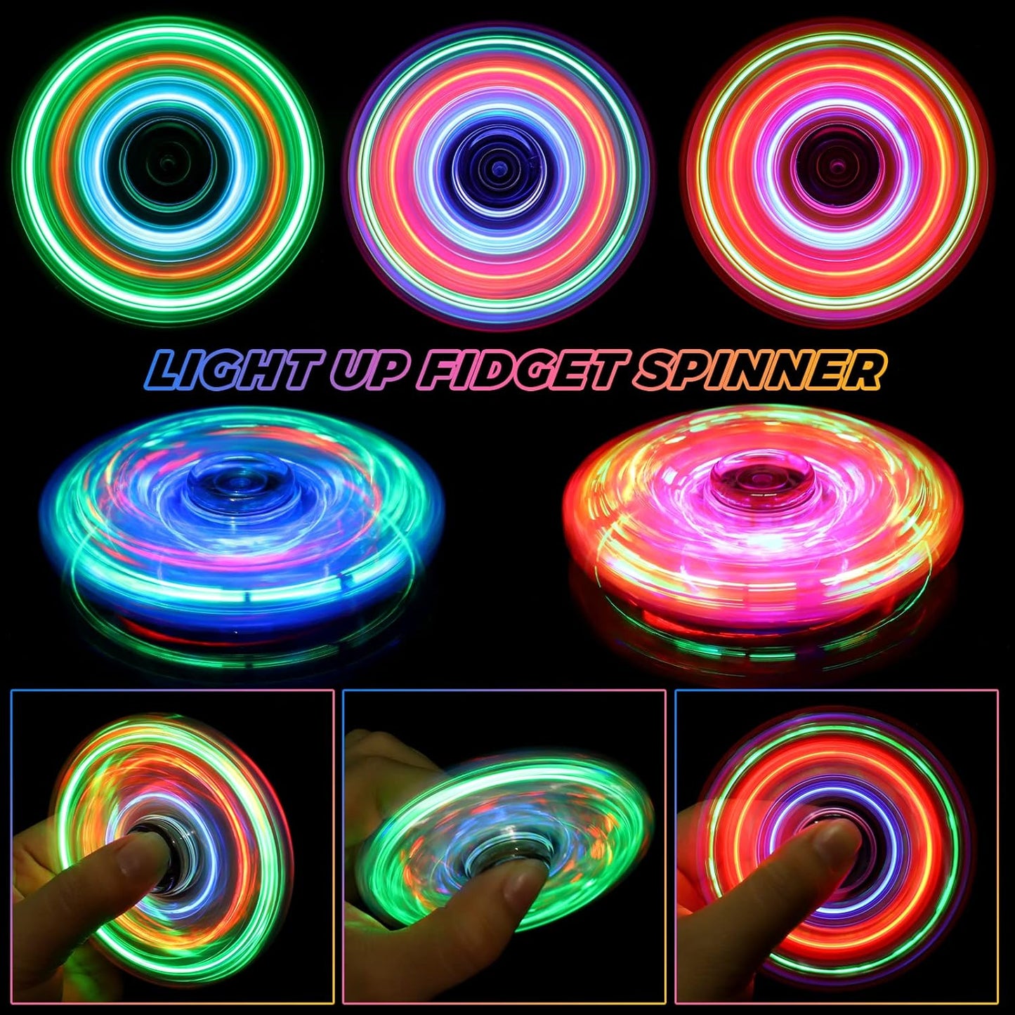 Gigilli 12 Packs Fidget Spinners for Kids Adults, Light up Party Favors Goodie Bags Stuffers for Kids 8-12, Stress Relief Fidget Toys Bulk Glow in the Dark Party Supplies, Fidgets for Classroom Prizes