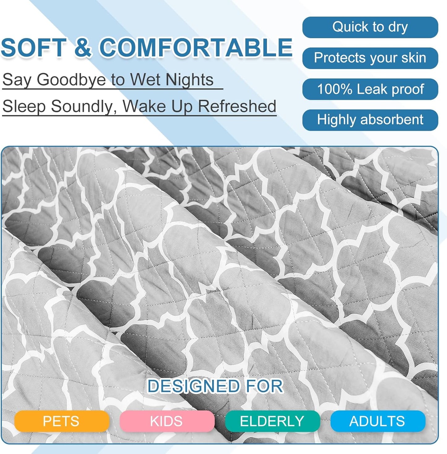 OUTCREATOR® Washable Bed Pads 21" x 22" (Pack of 2), Incontinence Mattress Protector, Anti-Slip Waterproof Underpads for Adults Kids Elderly Pets, Absorbency & Reusable Bedwetting Pads (Gray)