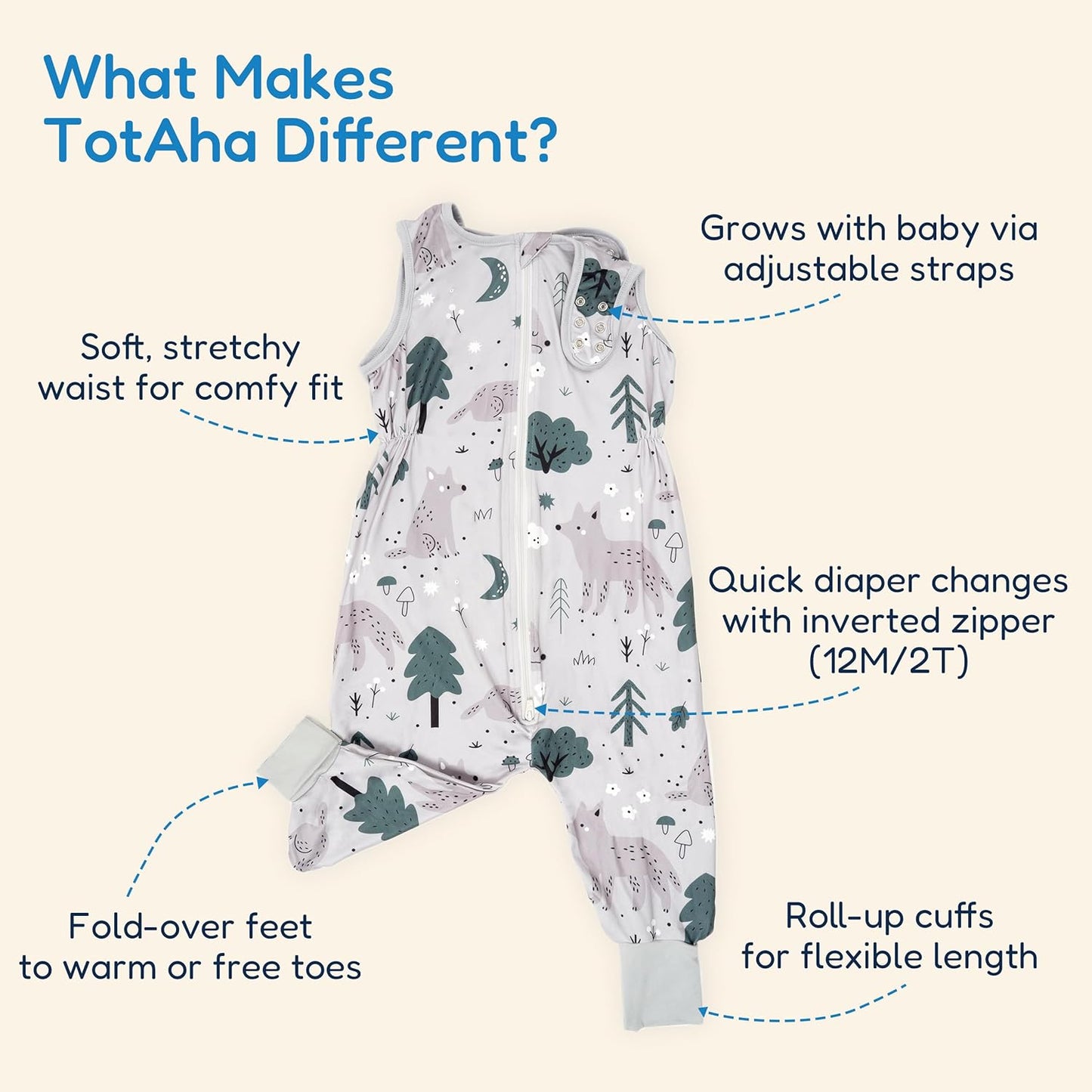 TotAha Toddler Sleep Sack with Legs, 0.5 TOG Light and Soft Baby Sleeping Bag, Walker Sleep Sack for Babies 12-24M, 2T-3T