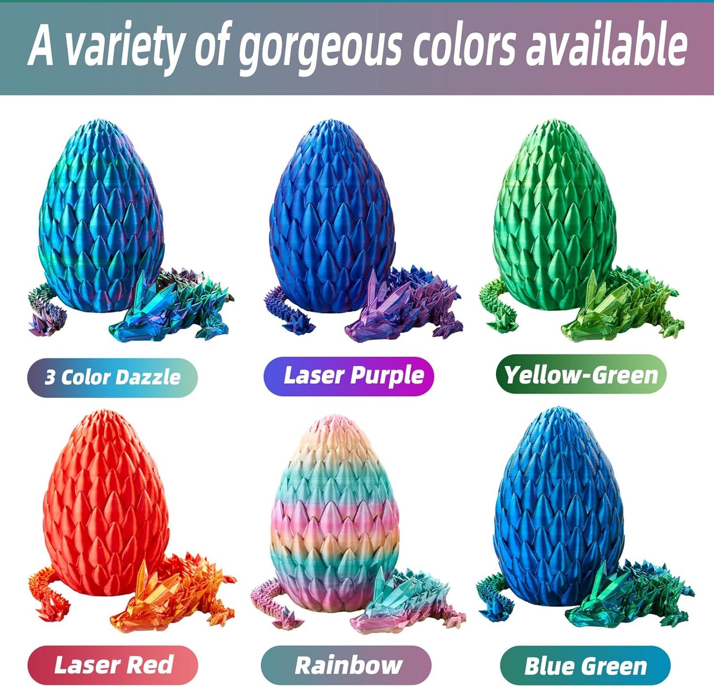 Dragon Egg,15in Crystal Dragon,Surprise Egg ,Articulated Dragon,3D Printed Gift Toy,Fidget Toys for Autism/ADHD, Executive Desk Toys,Home Office Decor (Rainbow)