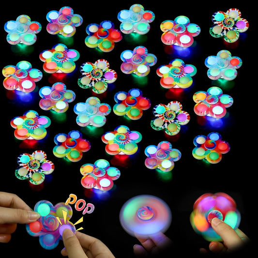 SCIONE Easter Party Gifts for Kids LED Fidget Spinner Bulk 24Pcs, Light up Toys Party Favor for Kids 4-8-12 Goodie Bag Stuffers Classroom Prize Fidgets Packs, Glow in The Dark Toddler Sensory Toys