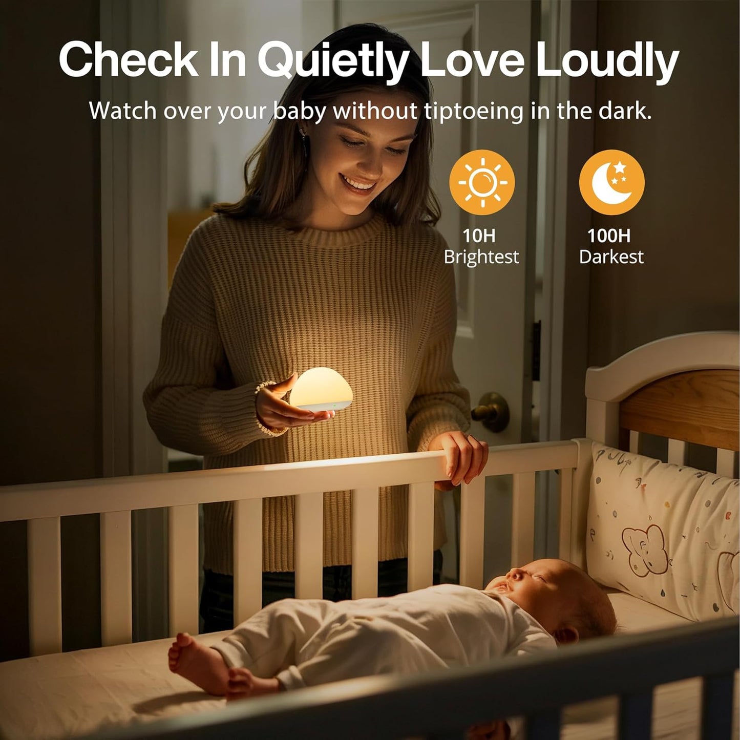 JolyWell Baby Night Light for Nursery, Soft Silicone Tap Control Night Lamp with 8 Color Changing, Stepless Dimming, Rechargeable Portable Night Light for Kids, 1H-Timer, Warm Light for Breastfeeding