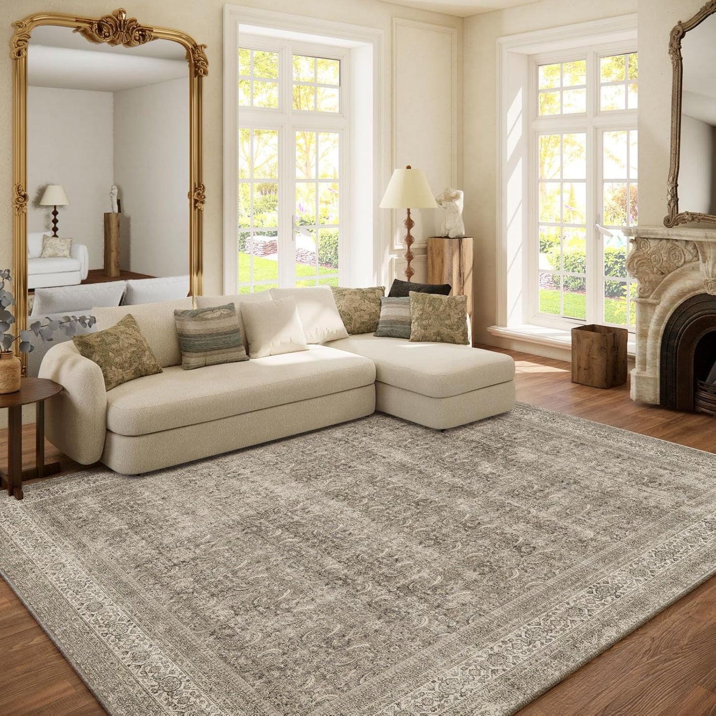 Washable Area Rugs for Living Room: 6x9 Bedroom Rug Boho Vintage Area Rug Stain Resistant Non Slip Low Pile Lightweight Soft Carpets for Dining Room Kitchen Nursery Kids Room Farmhouse