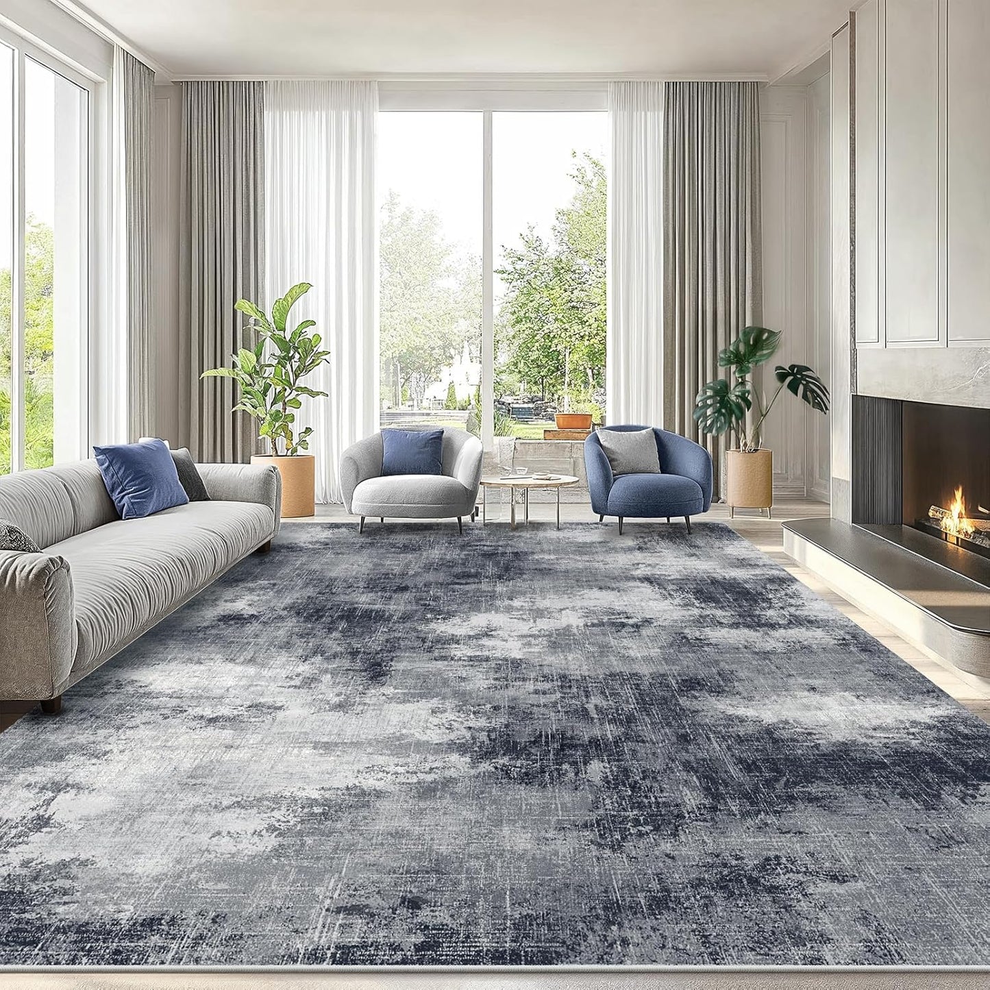 Amada 8x10 Area Rug, Modern Abstract Living Room Rug with Non-Slip Backing & Short Pile, Large Washable Rug with Abstract Pattern for Living Room, Bedroom and Dinning Room, Grey