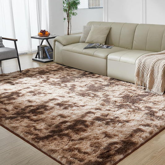 Ultra Soft Rug for Living Room, 4X6 Fluffy Shag Area Rug for Bedroom, Modern Shaggy Carpets Fuzzy Rug for Teens Dorm Nursery Home Decor Aesthetic, Upgrade Anti-Skid Durable, Tie-Dyed Coffee
