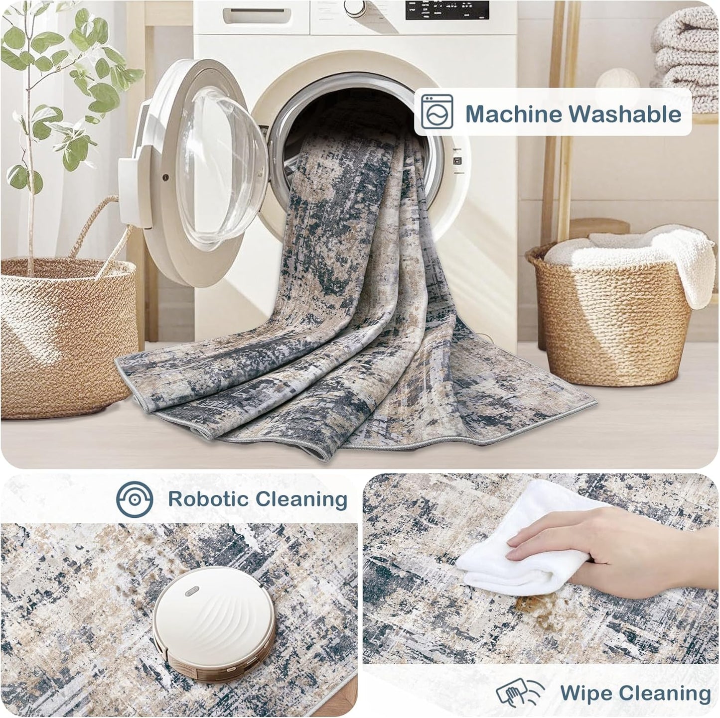 Area Rugs 6x9 Living Room: Washable Rug Modern Abstract Large Rugs Soft Non Slip Neutral Rug Stain Resistant Indoor Carpet for Bedroom Kitchen Dining Room Nursery Home Office Rugs(Black Brown,6'x9')