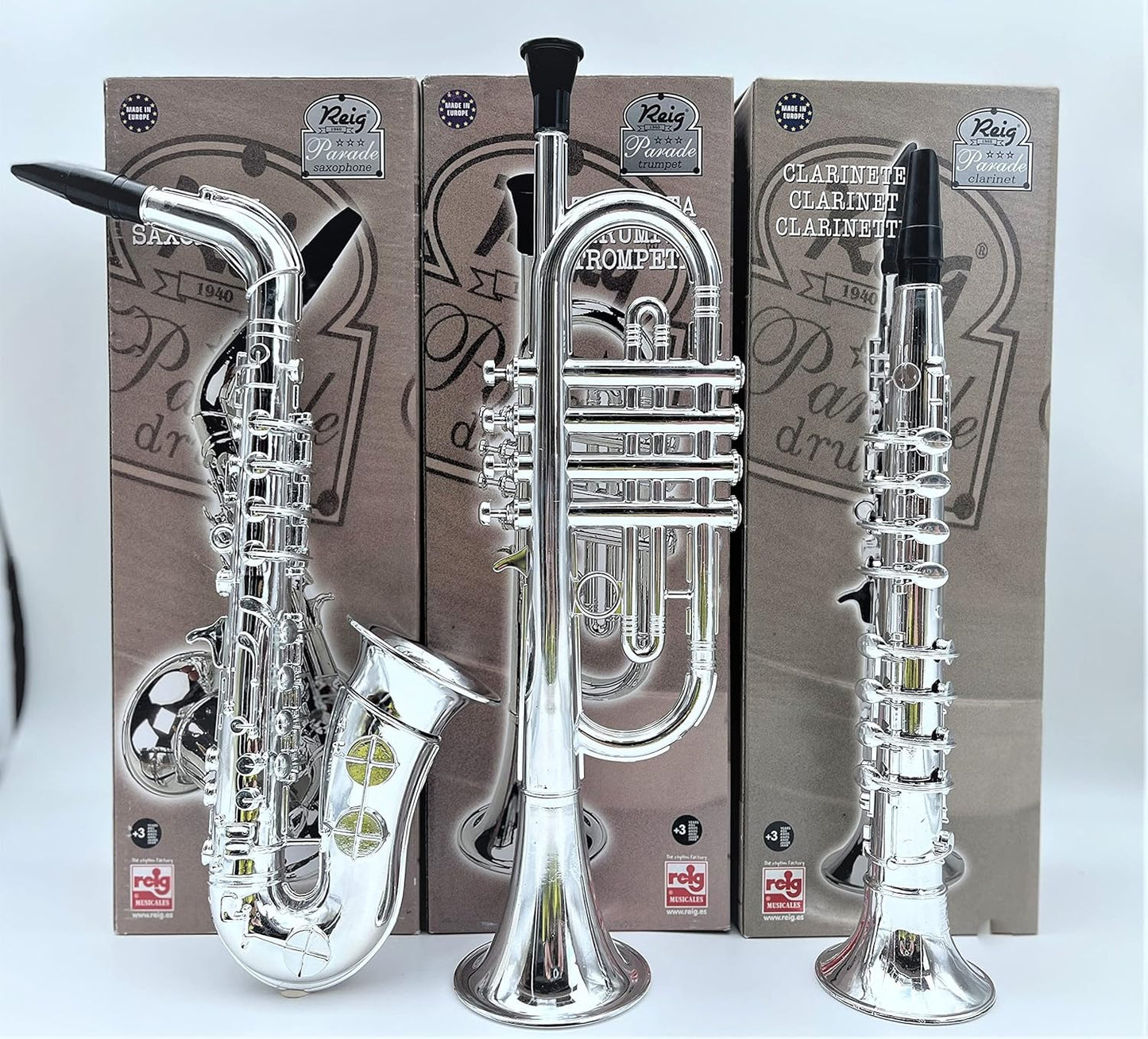 Toy Instruments Set Trumpet, Saxophone and Clarient with Standard Keys in Perfect Pitch are Easy and intuitive to Create Real Music. Instruments Measures 16 inches in Length.