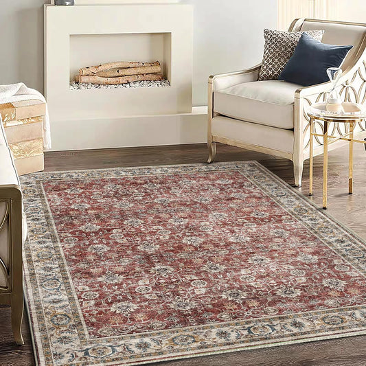 Area Rug 5'x7' Washable Rug Vintage Traditional Floor Cover Thin Retro Kitchen Indoor Distressed Non Slip Carpet for Living Room Bedroom Dining Room
