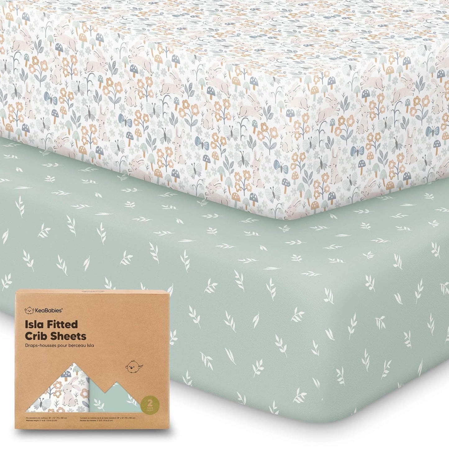 KeaBabies 2-Pack Baby Crib Sheets for Boys, Girls - 52x28 Viscose Derived from Bamboo Toddler Bed Sheets Neutral, Fitted Crib Mattress Cover for Standard Baby Bedding, Soft & Cozy (Prairie)