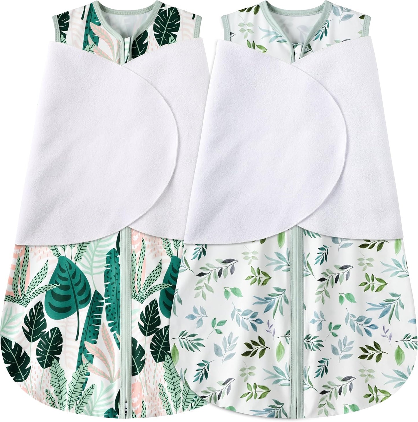 Newborn Sleep Sack Baby Swaddle,0-3 Months,3-Way Adjustable Wearable Blanket,100% Rayon Cotton Swaddling Sleeping Bag，TOG 0.5（Banana&Leaf）