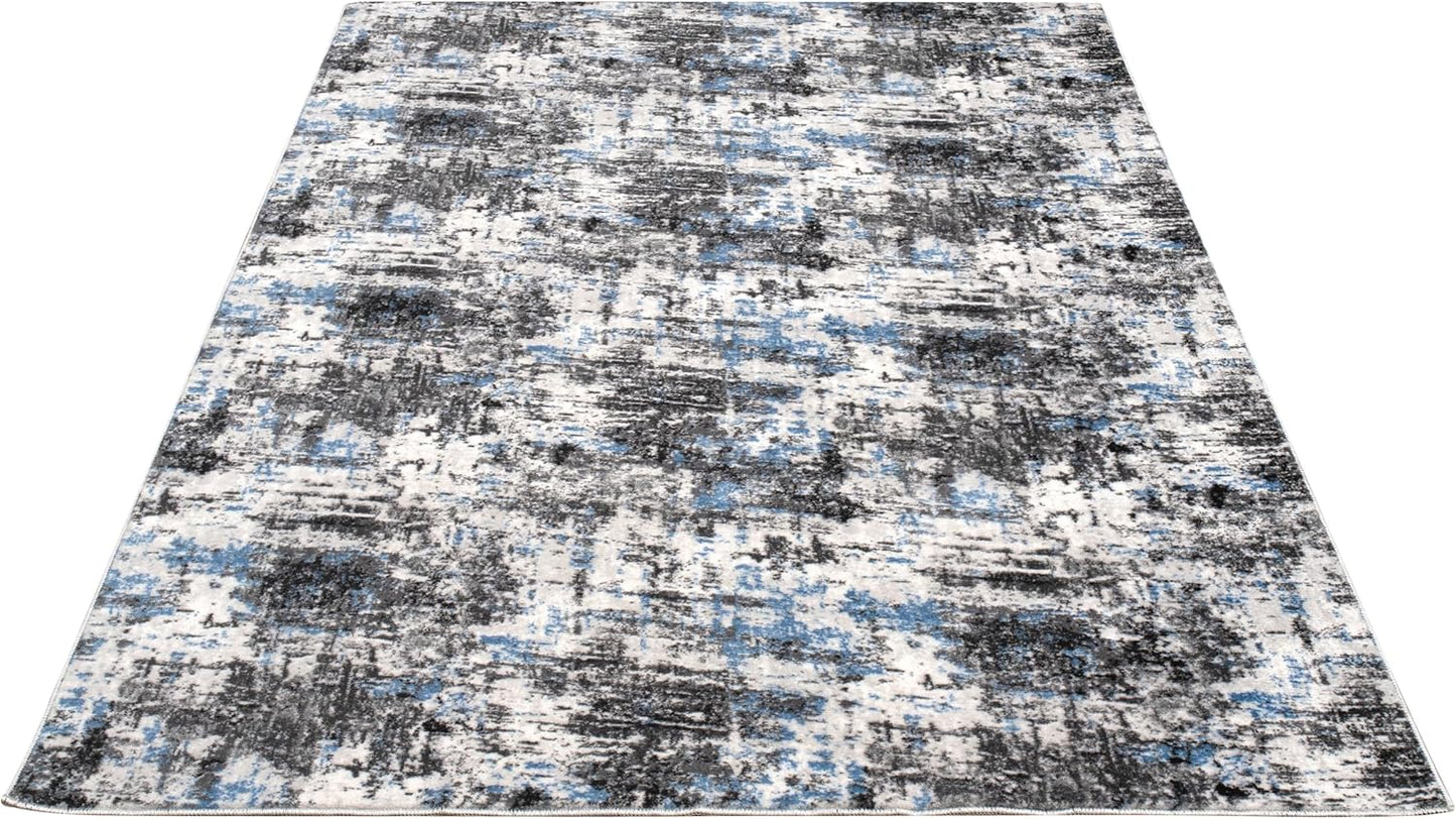 Non-Slip Washable 5x7 Area Rugs for Living Room Bedroom, Ultra Soft Bedside Rug, Indoor Floor Carpet for Kids Girls and Boys, Dorms, Nursery Rooms, Non-Skid Area Rug, 5' x 7', Abstract Blue - Grey
