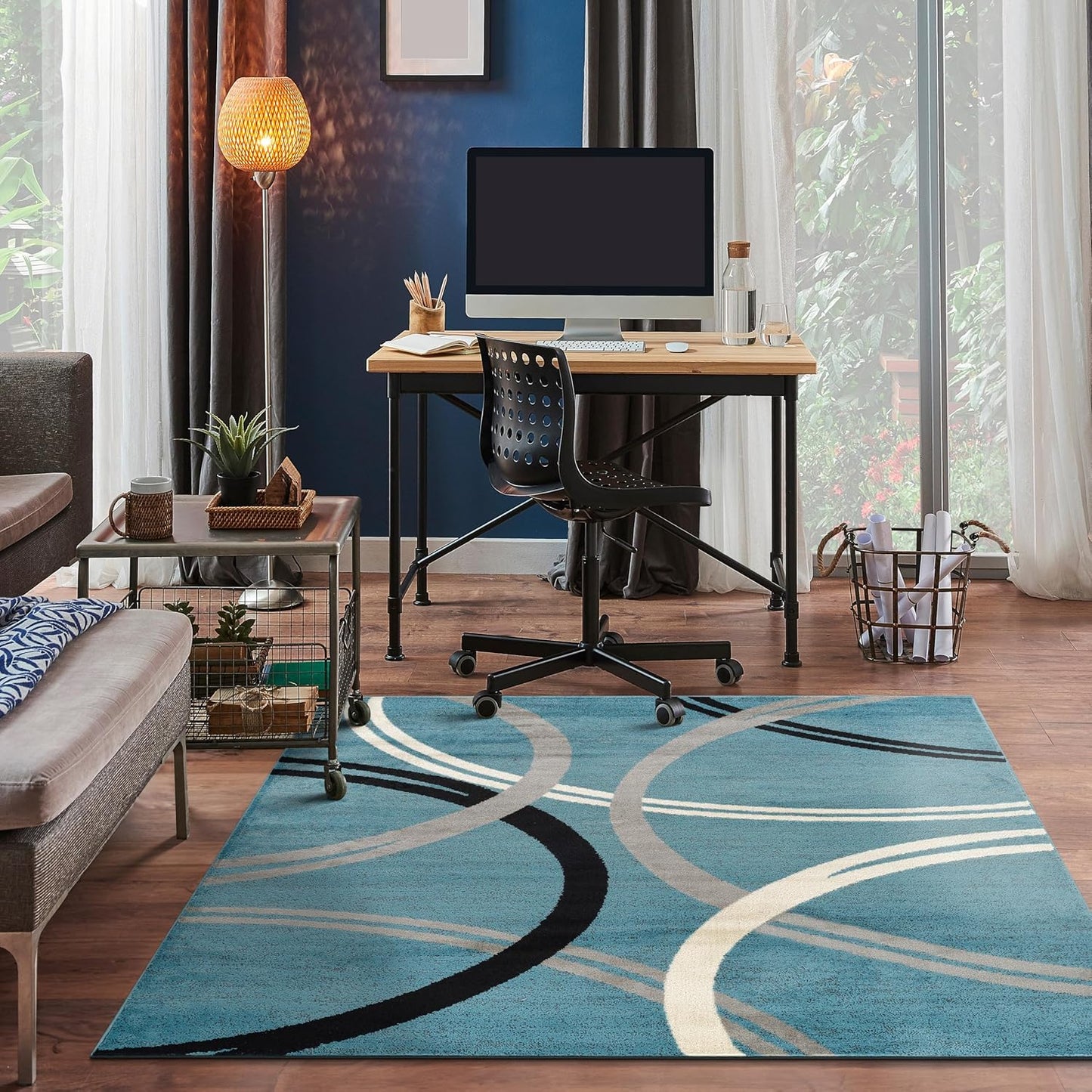 Rugshop Modern Wavy Circles Design Square Area Rug 6'6" x 6'6" Blue