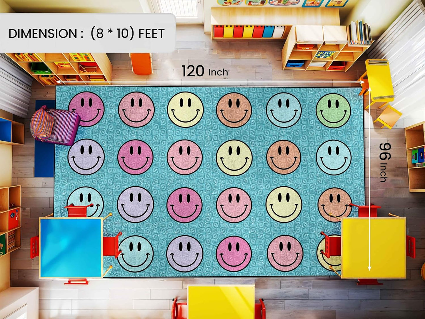 OLEEK Large Classroom Rug Elementary 8x10 - Classroom Rugs for Kids Room - Classroom Carpet Elementary - Kids playroom Rug 8 x 10 - Preschool Rugs for Classroom - Schoolgirl Style Classroom Decor